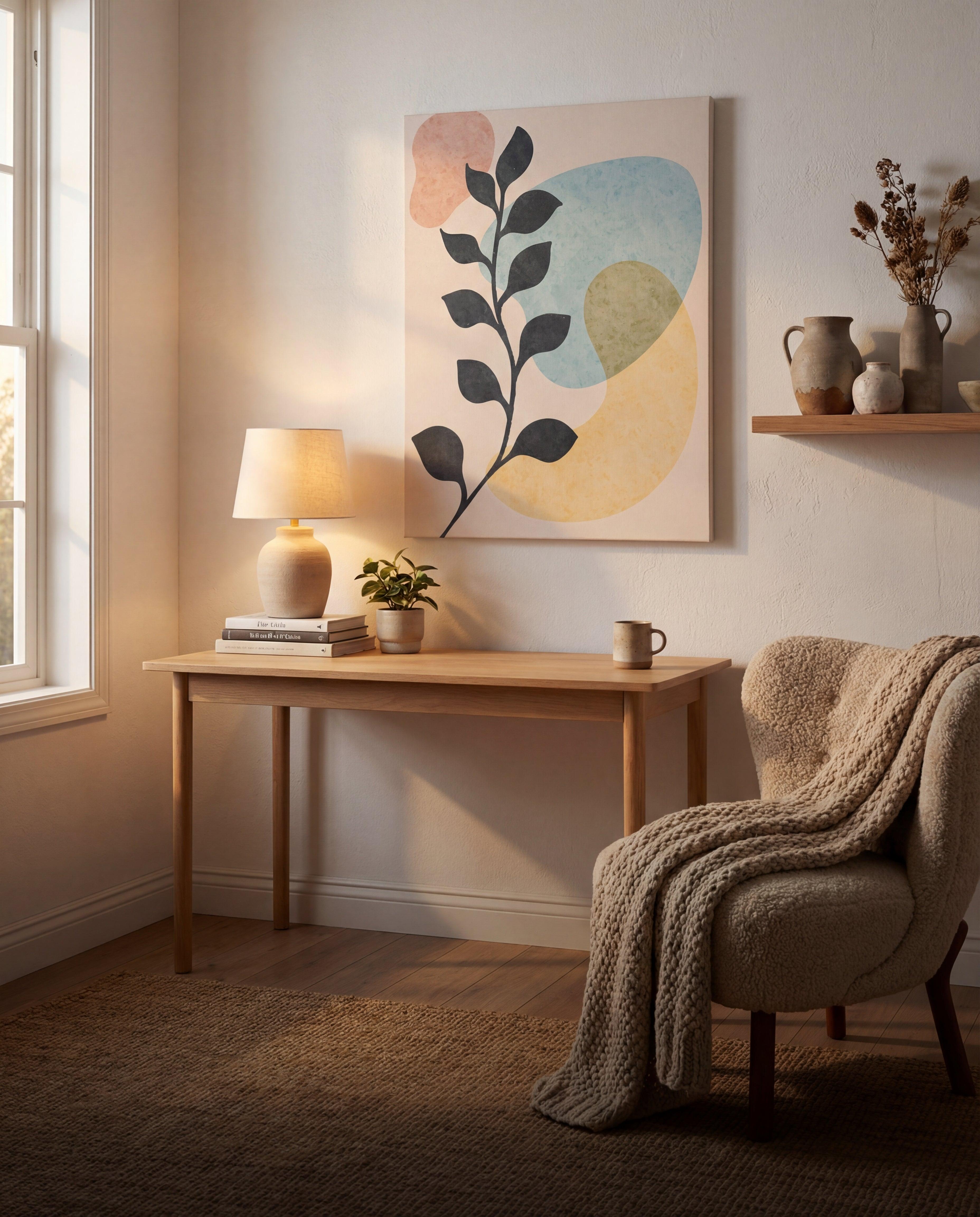 Beige tufted armchair draped with a chunky knit throw.