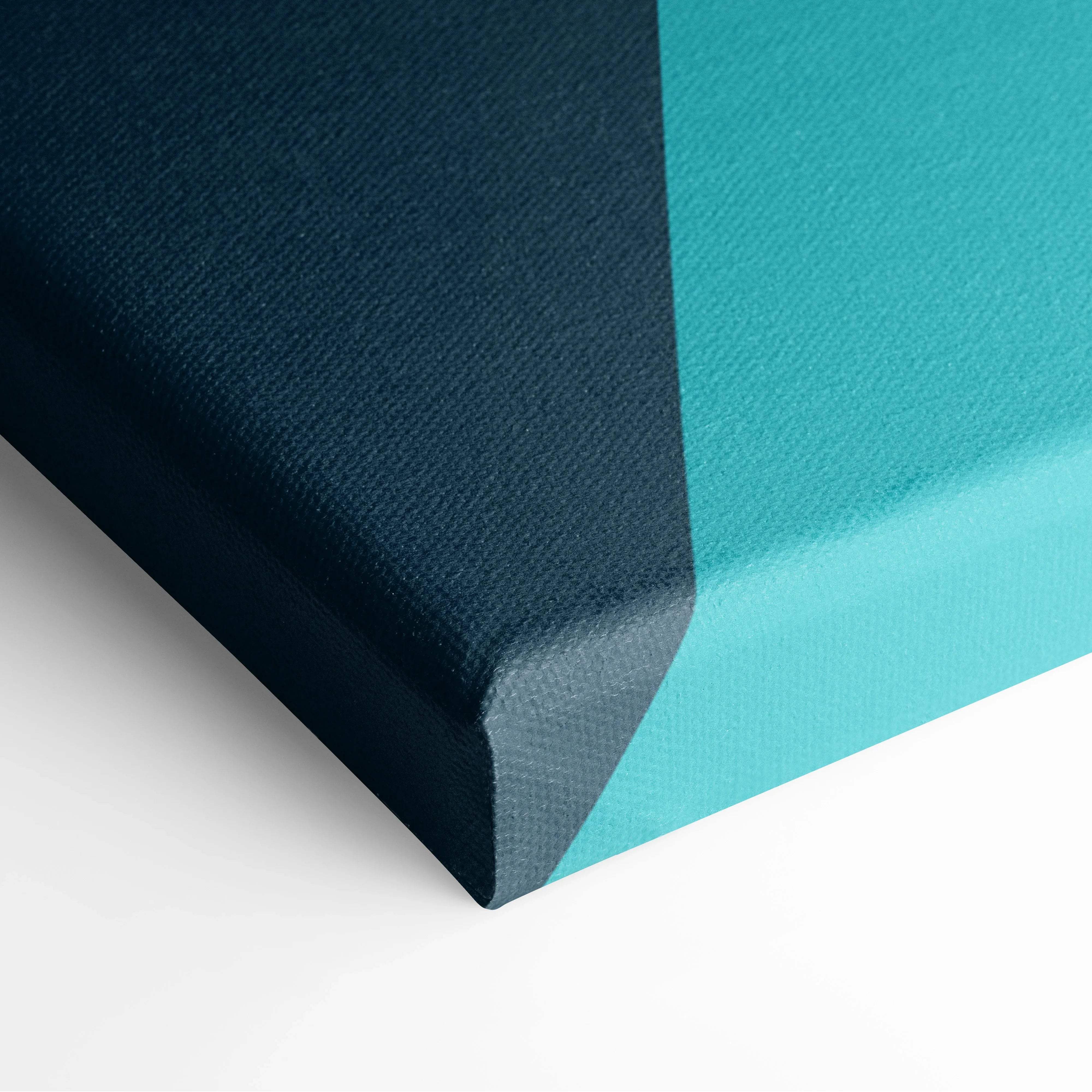 Abstract minimalist geometric canvas wall art with teal navy diagonal split
