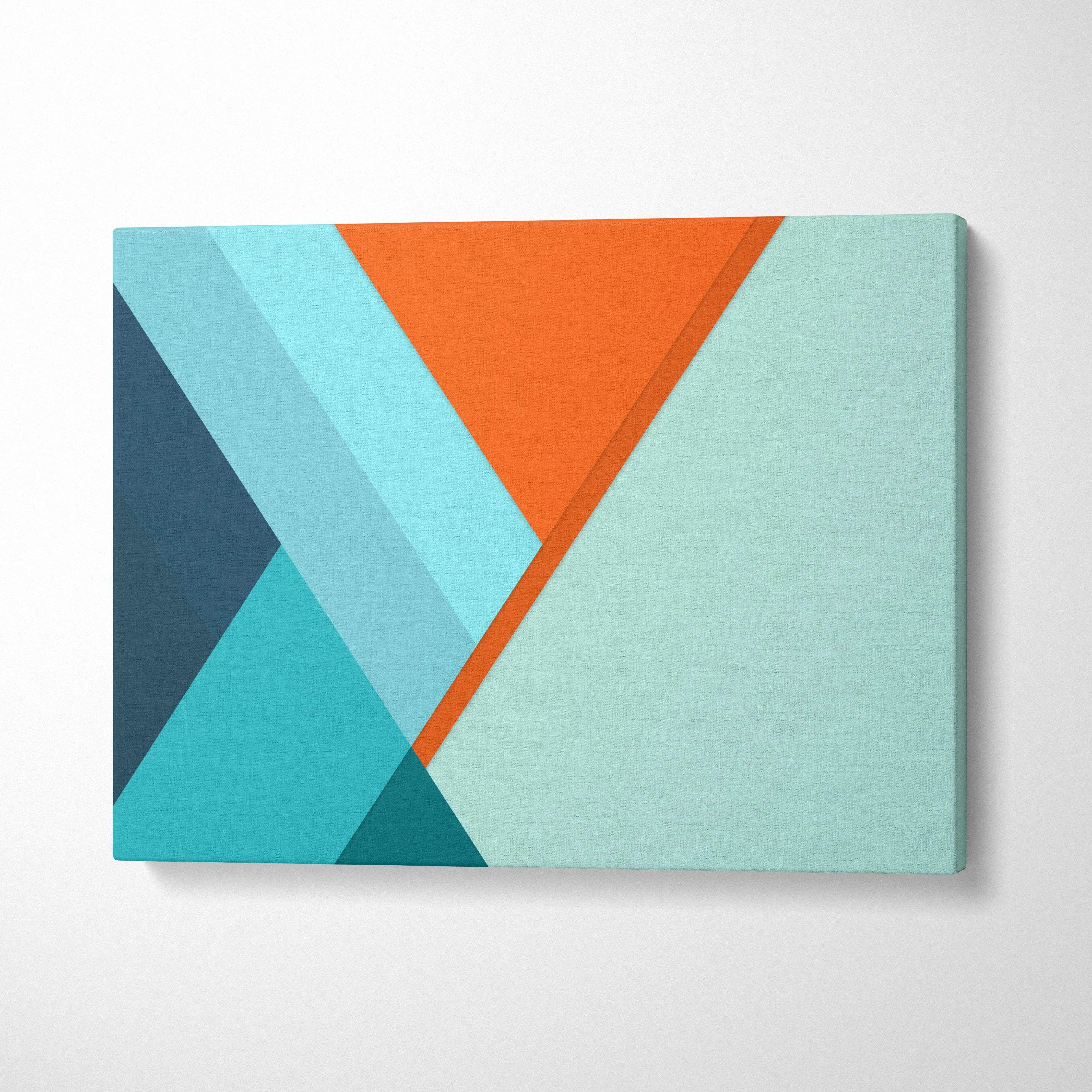 Modern abstract geometric canvas art in teal, mint, navy, and orange