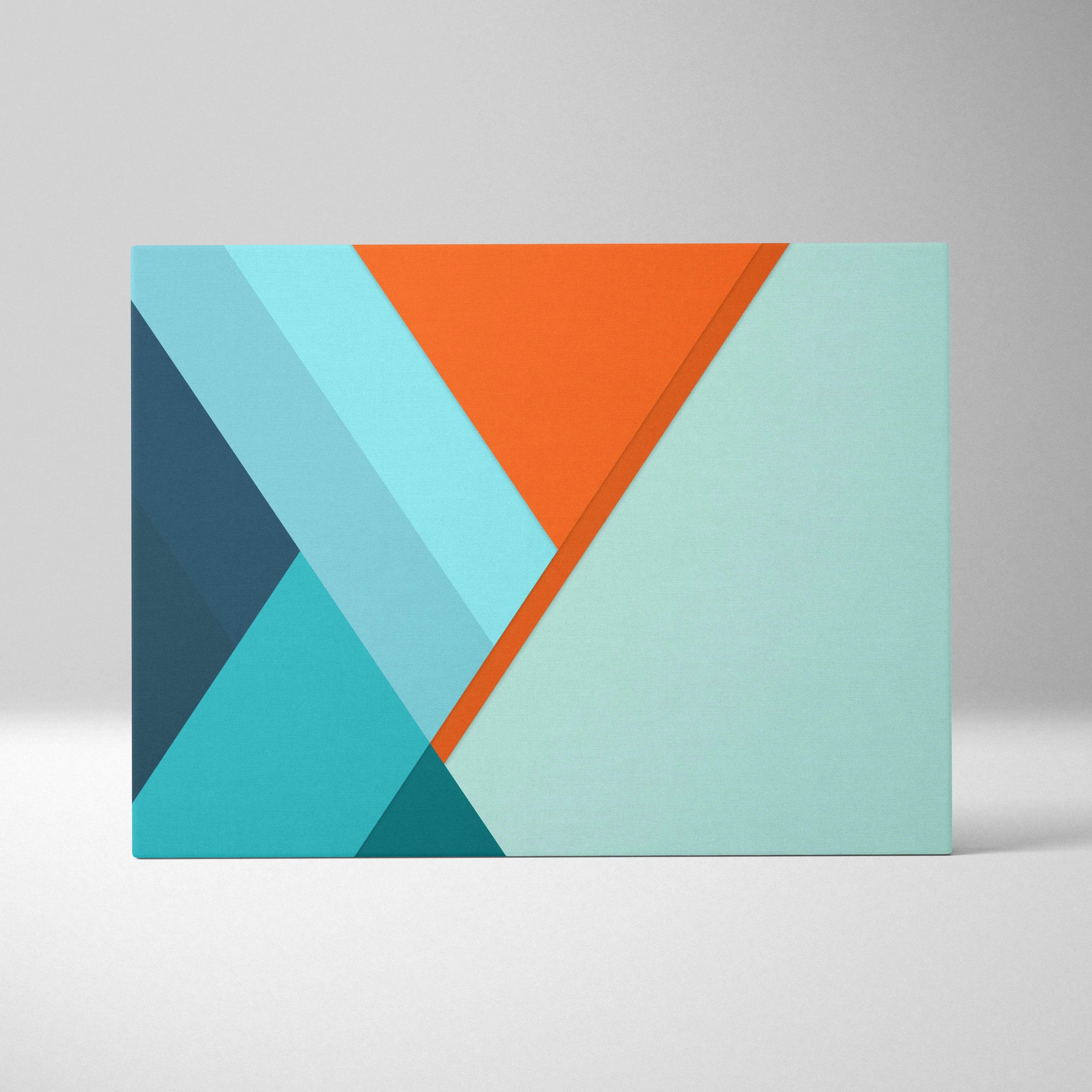 Modern abstract geometric canvas wall art in teal, mint, navy, orange