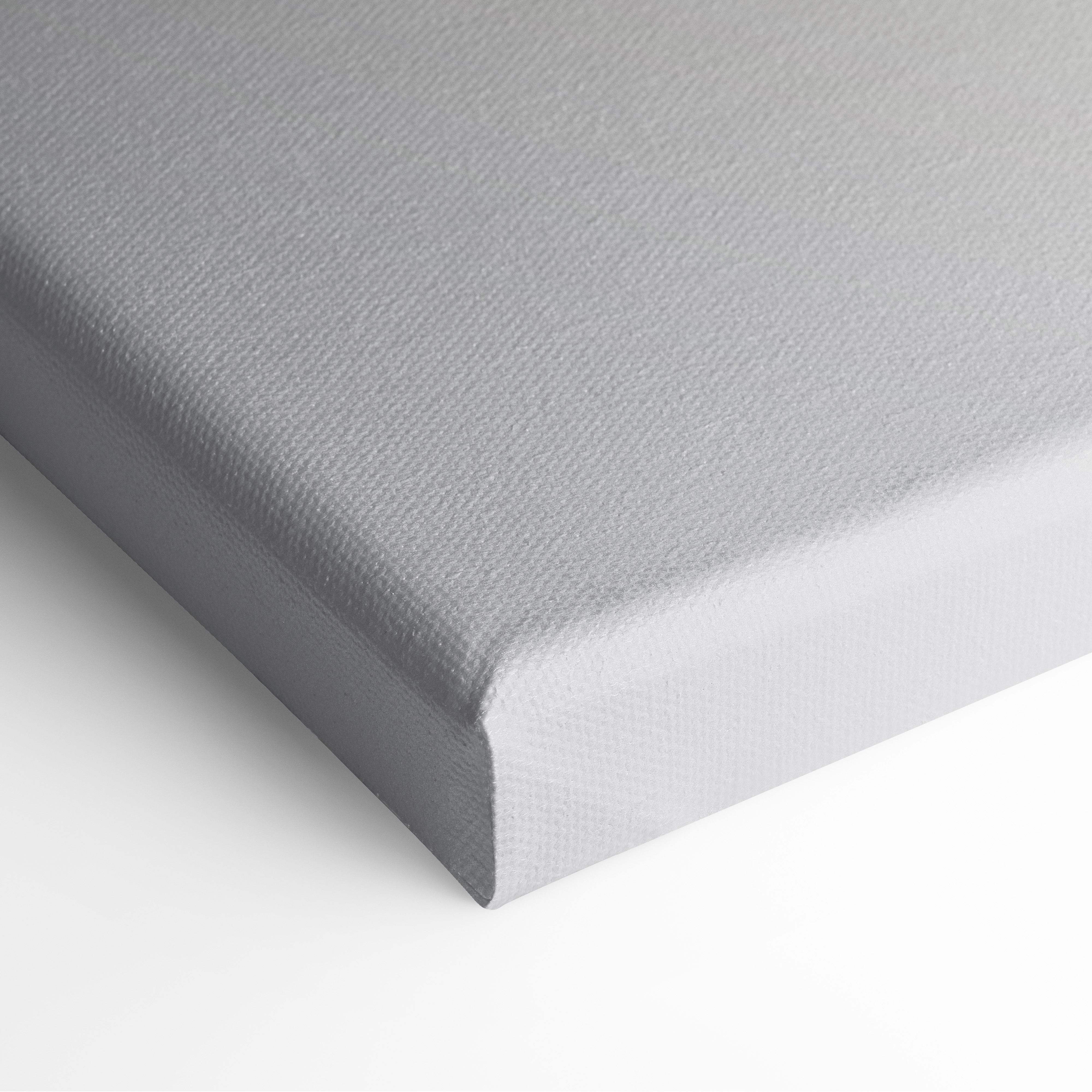 Minimalist monochrome lake canvas print with gray textured surface and white edges for modern scandinavian decor