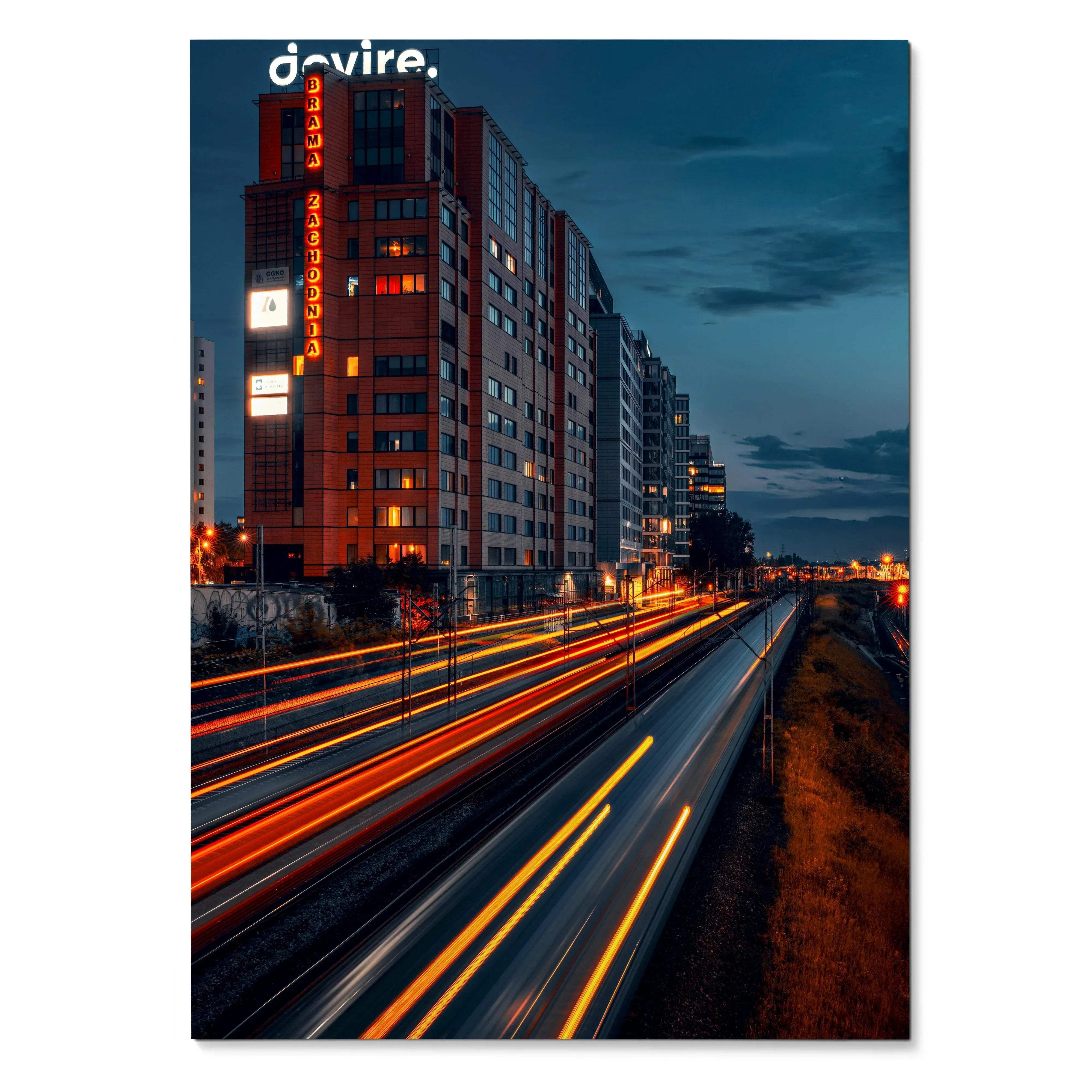 Vibrant City Night Skyline Art Print Poster | Vertical - Throttle Designs