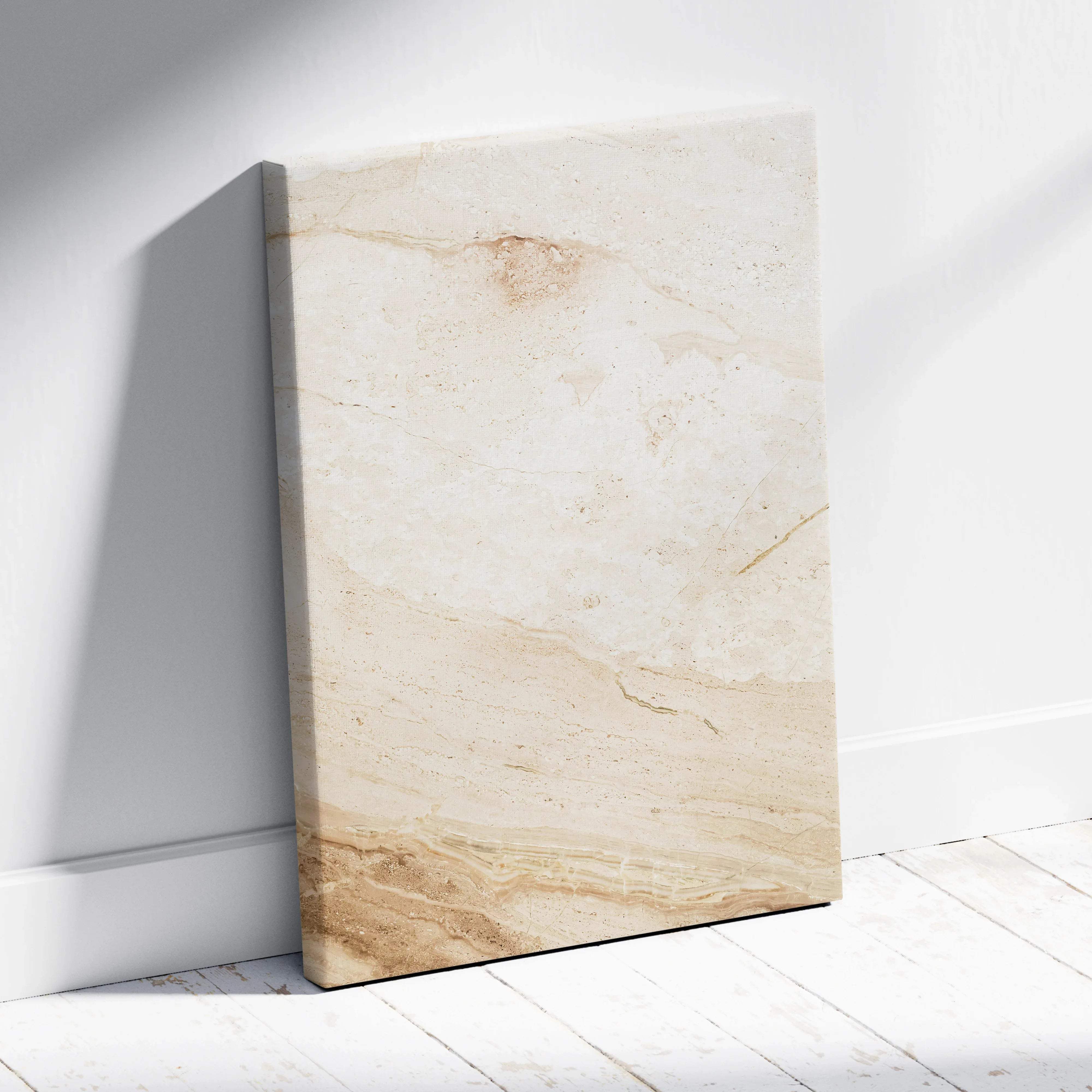 Beige marble texture canvas wall art leaning on white wall