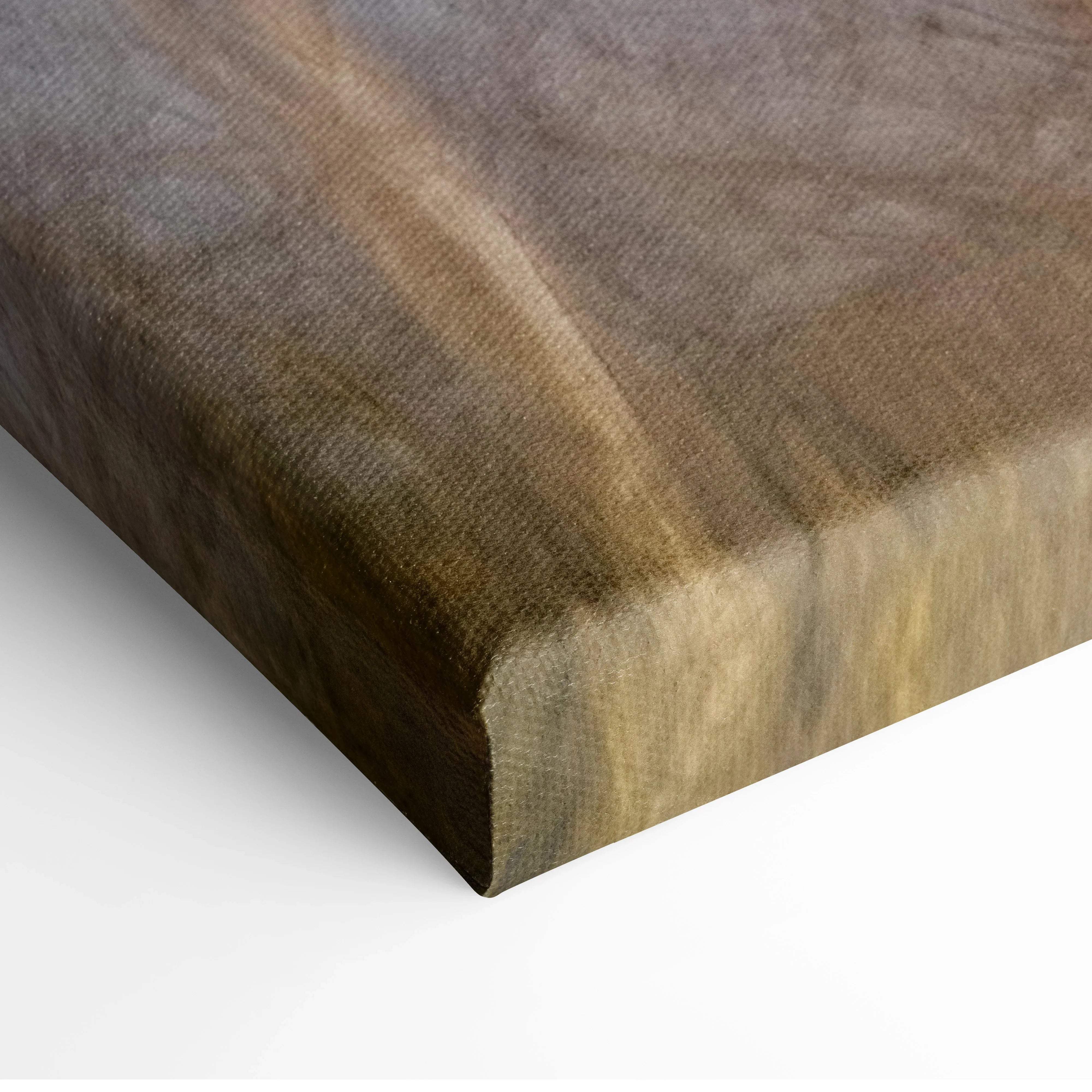 Rich dark brown wooden cutting board with natural grain on serene forest art