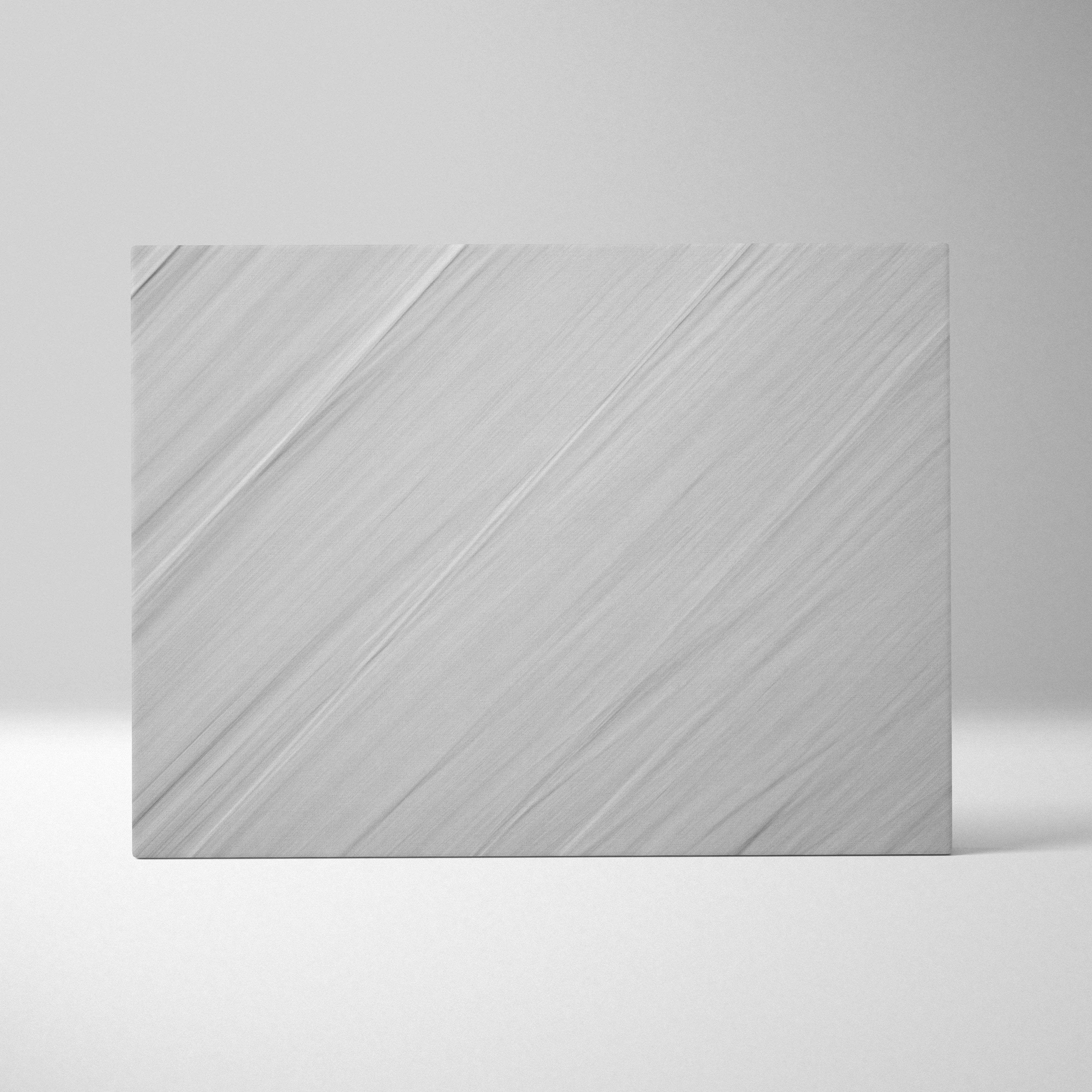 Minimalist white marble slab canvas wall art with silver gray diagonal veining