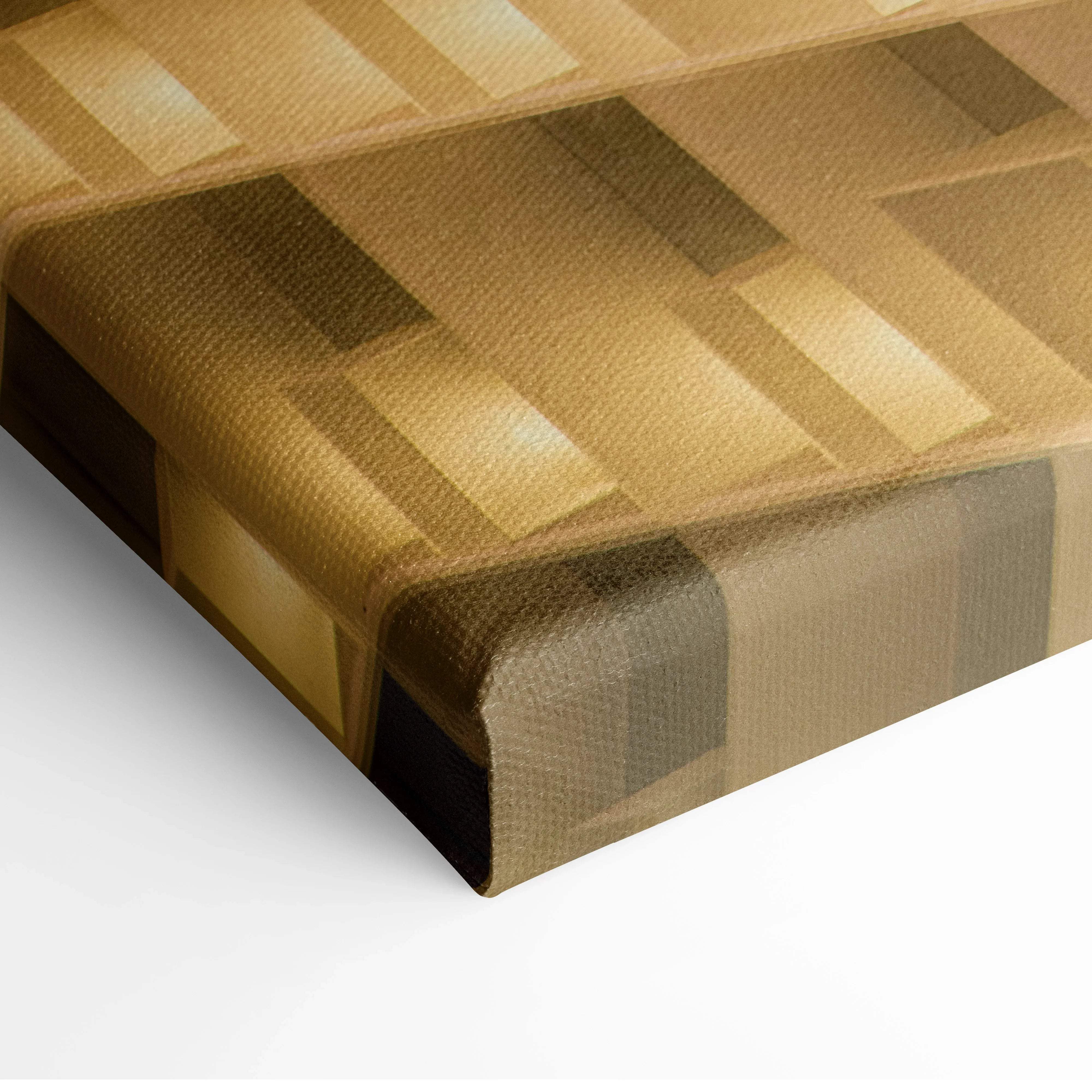 Curved geometric canvas wall art in gold, brown, beige tones