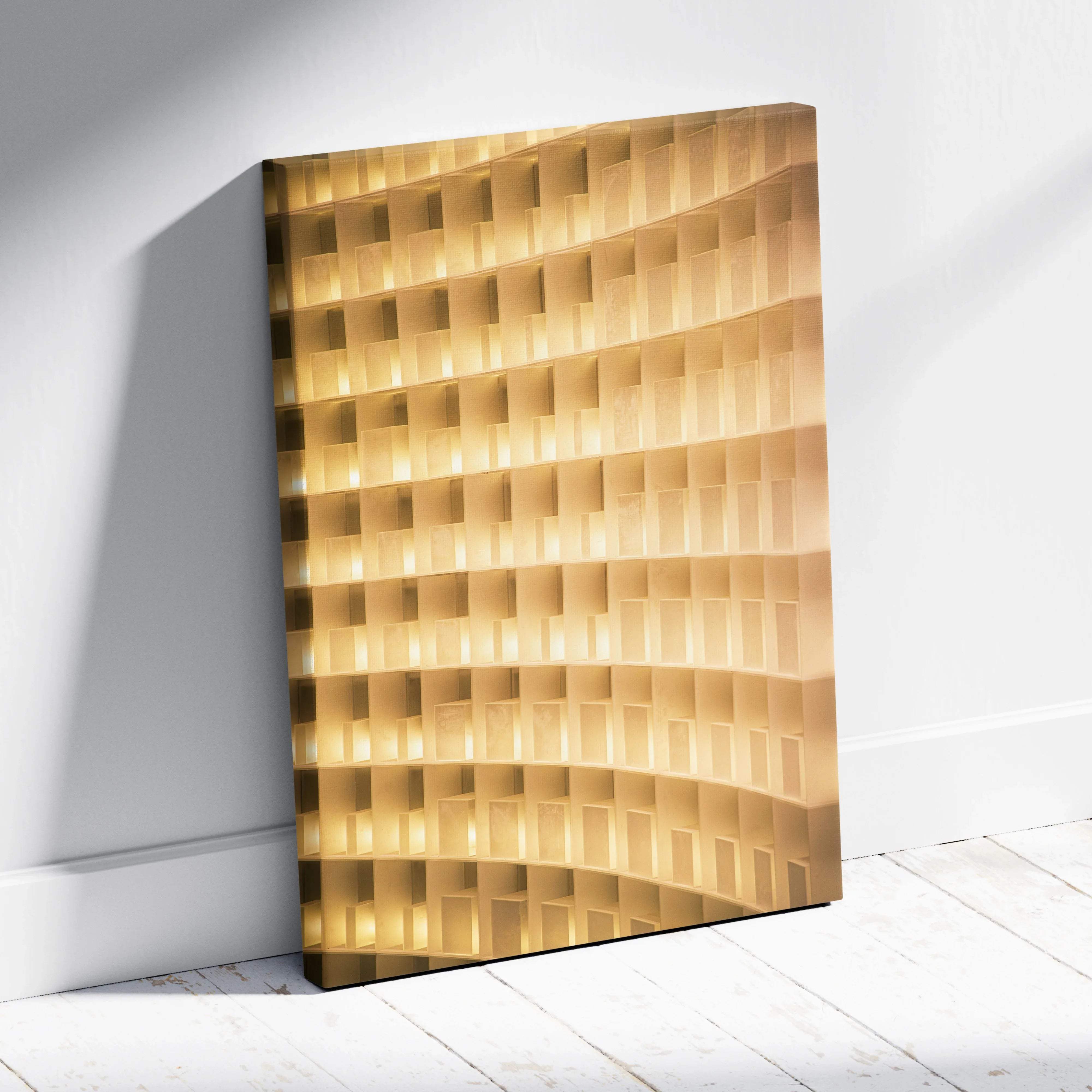 Golden wavy cube canvas wall art in warm beige tones