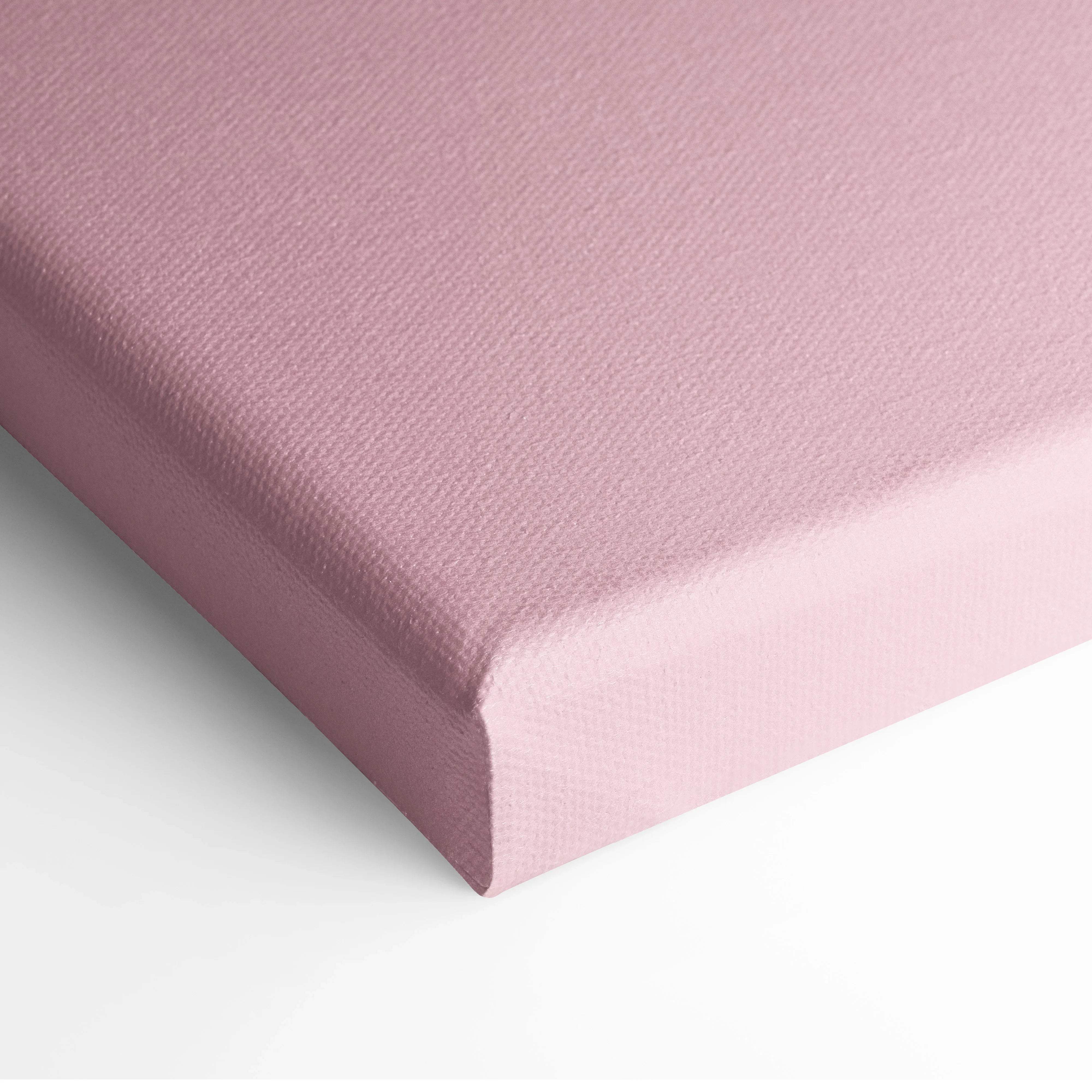 Back of minimalist Let It Be green tile letters on textured pink canvas