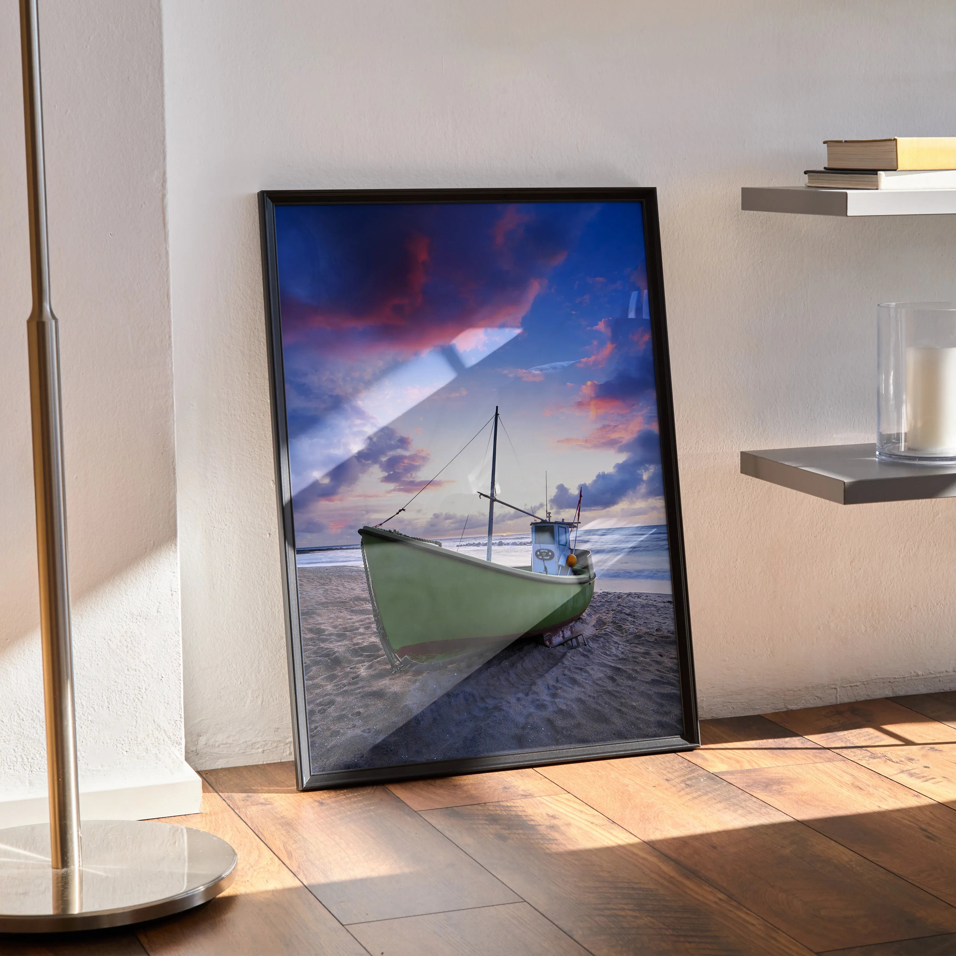 Serene Beach Sunset Ocean Art Print Poster | Vertical - Throttle Designs