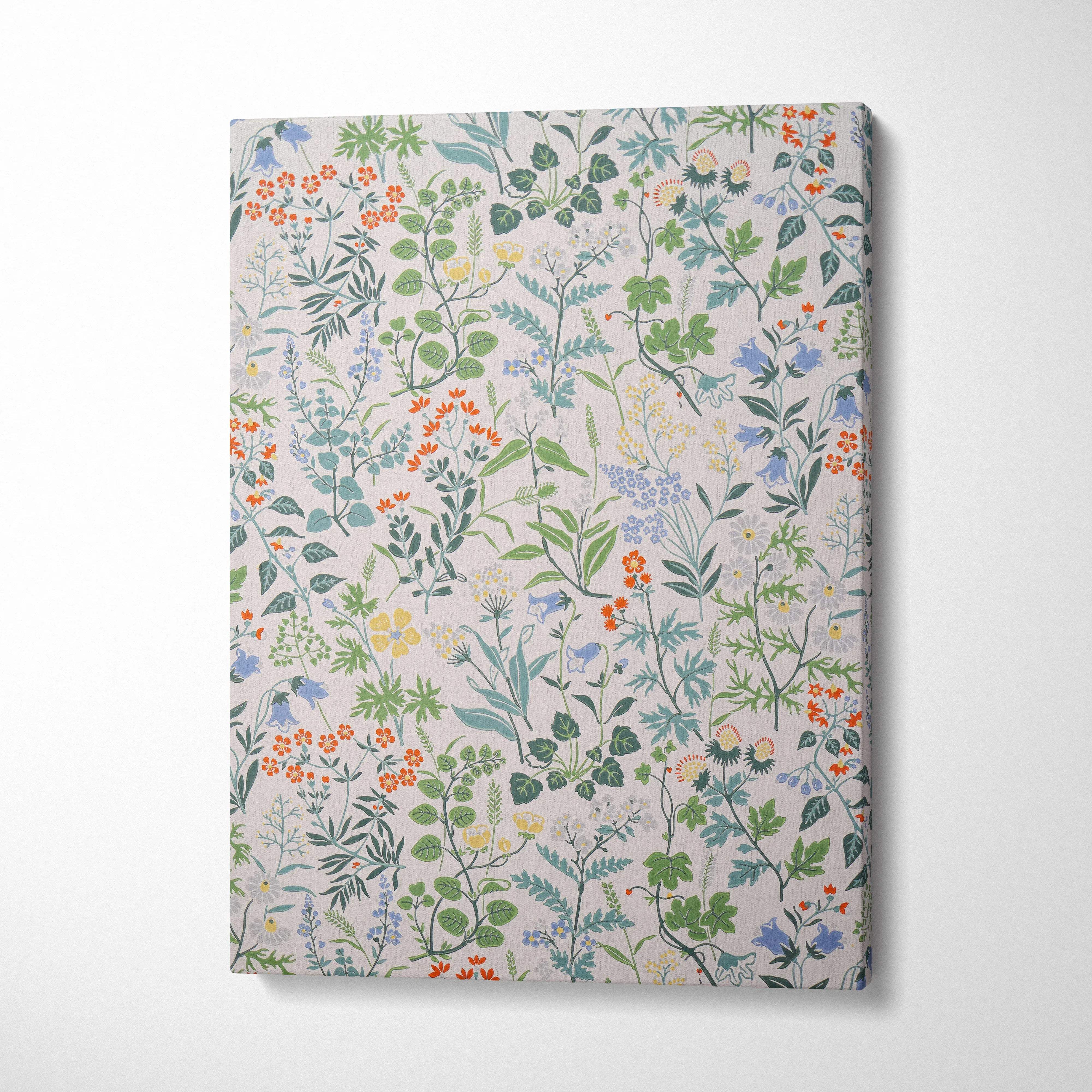 Vintage botanical floral canvas wall art with colorful wildflowers and leaves