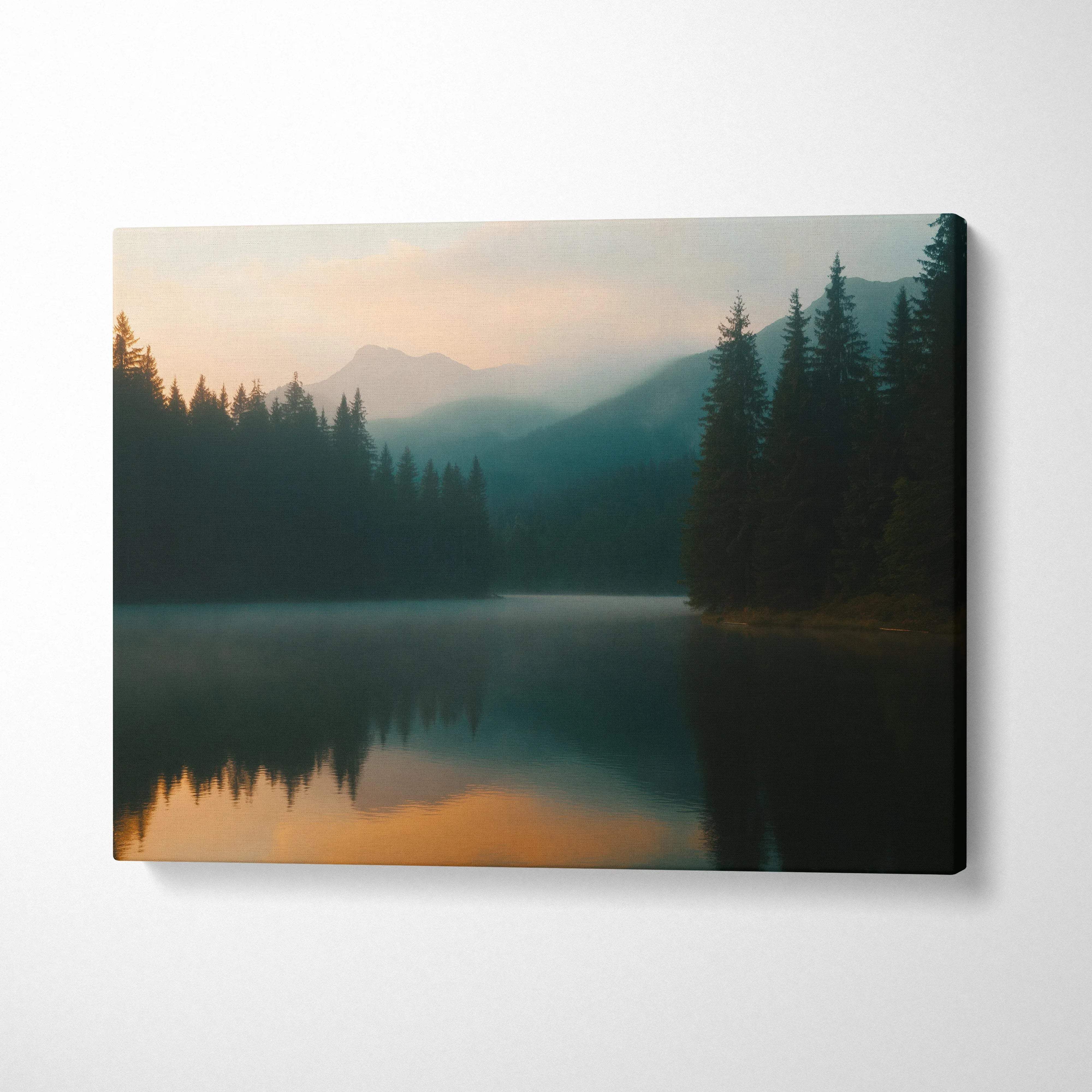 Canvas Wall Art - Nature Landscape - Mountains Over Lake At Sunset In ...