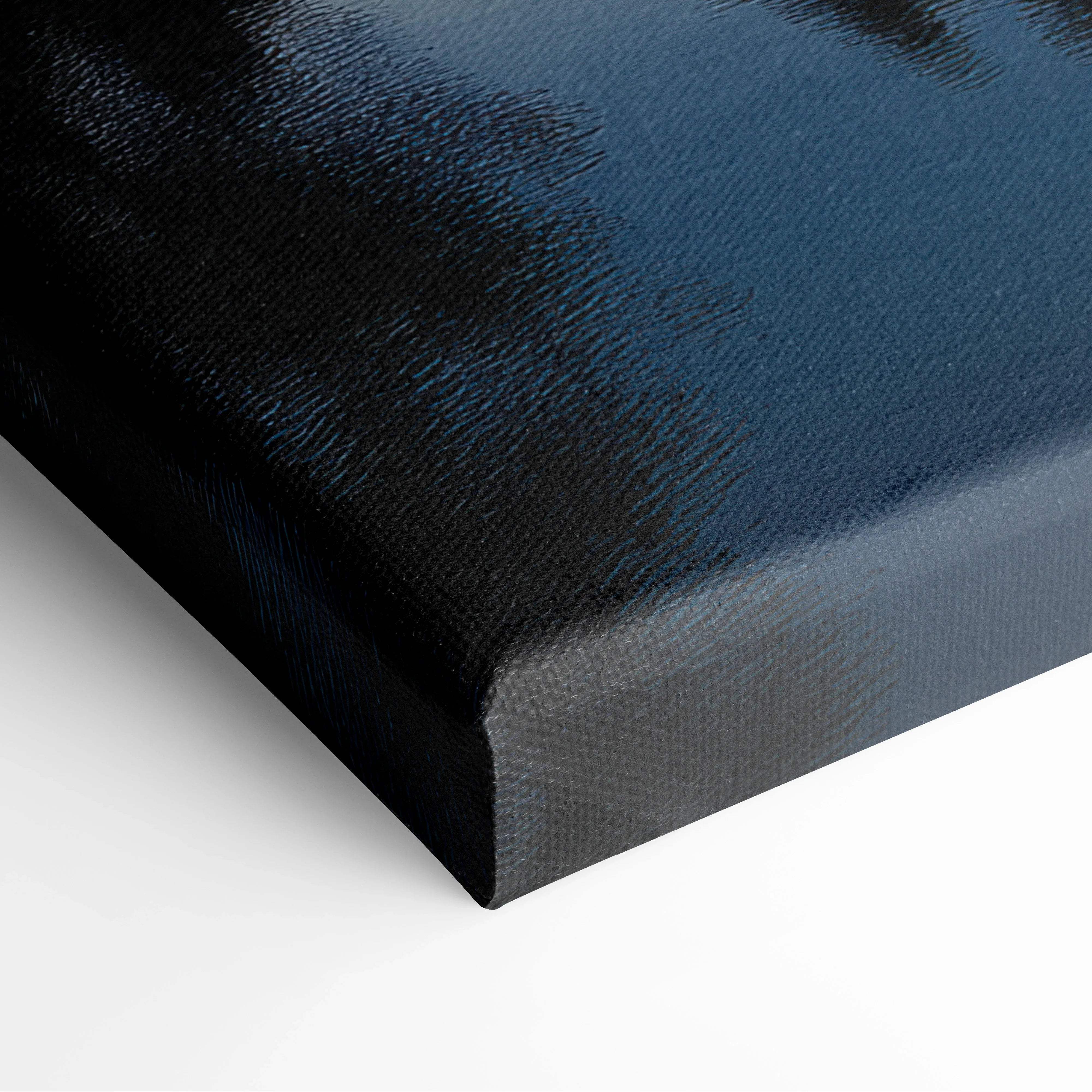 Black matte canvas back with subtle blue gradient, mountains lake art