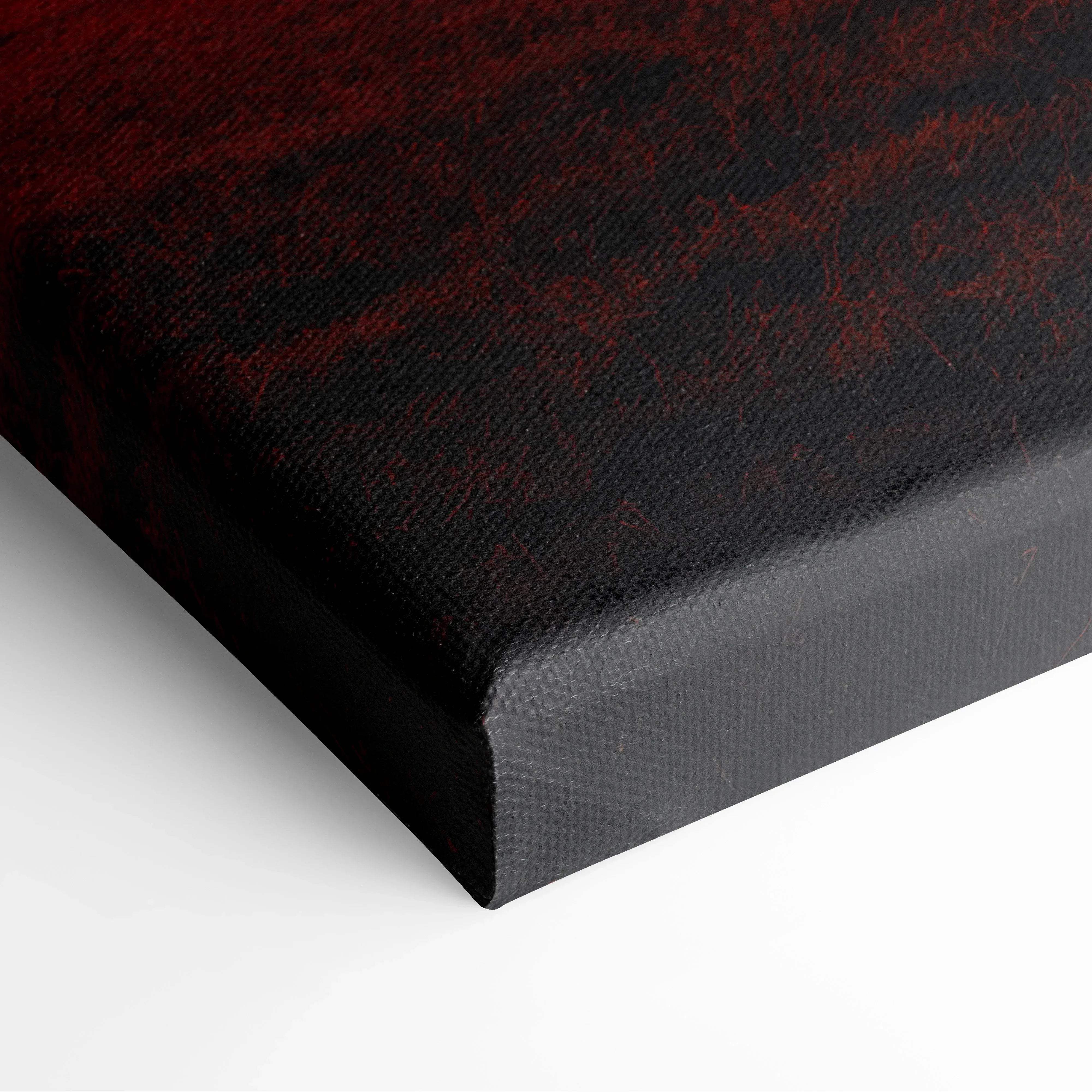 Black canvas print featuring a textured deep red and black abstract design for minimalist autumn landscape wall art