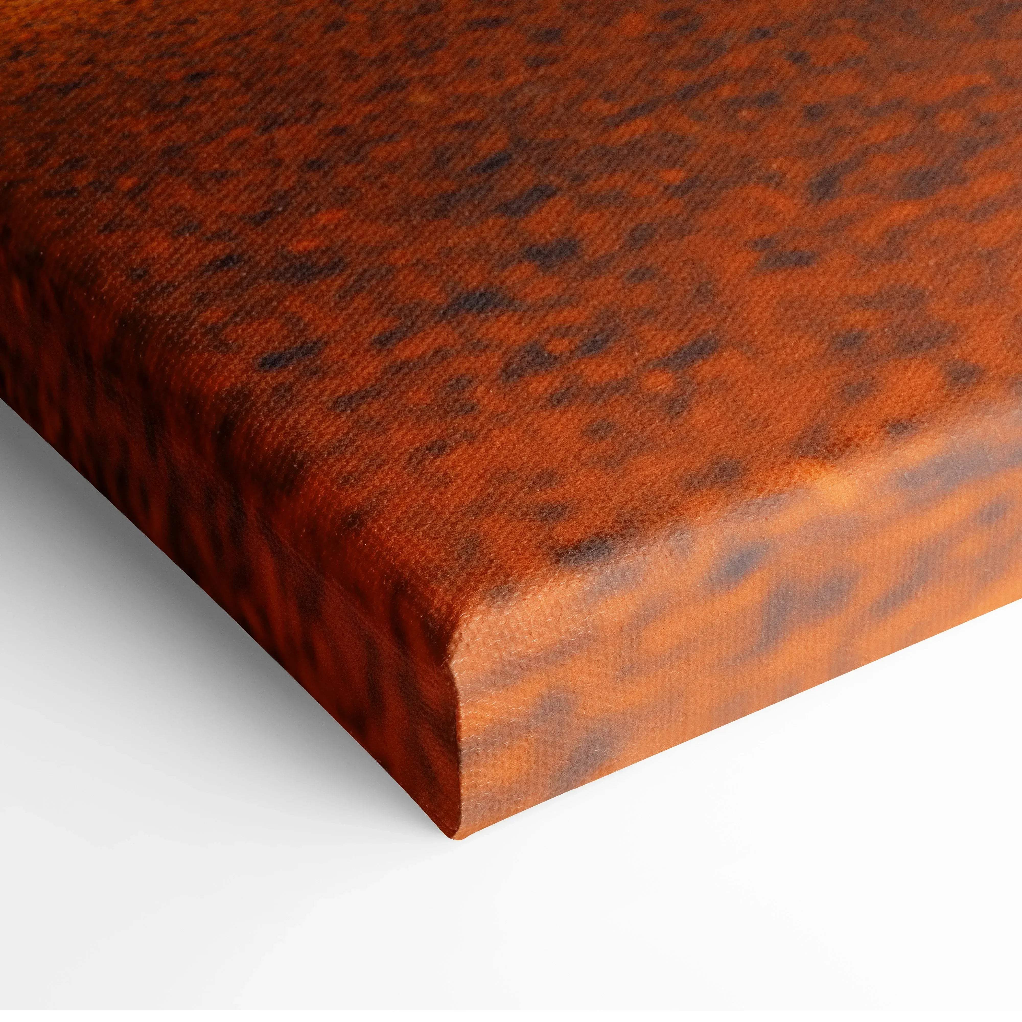 A textured canvas print with rust-colored surface and dark speckles for minimalist autumn landscape wall art