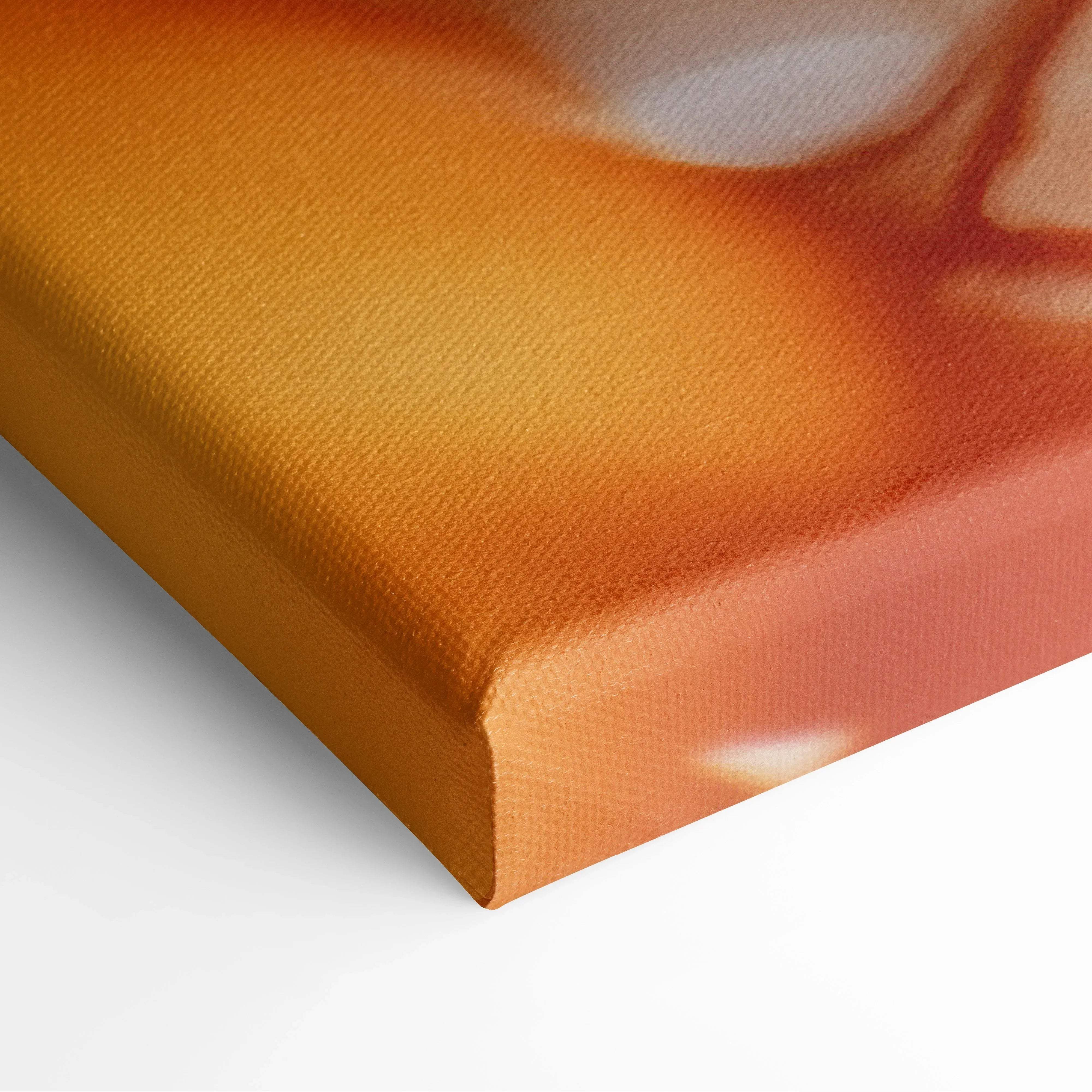 Orange canvas wall art with textured woven surface featuring minimalist autumn leaves in warm golden hues