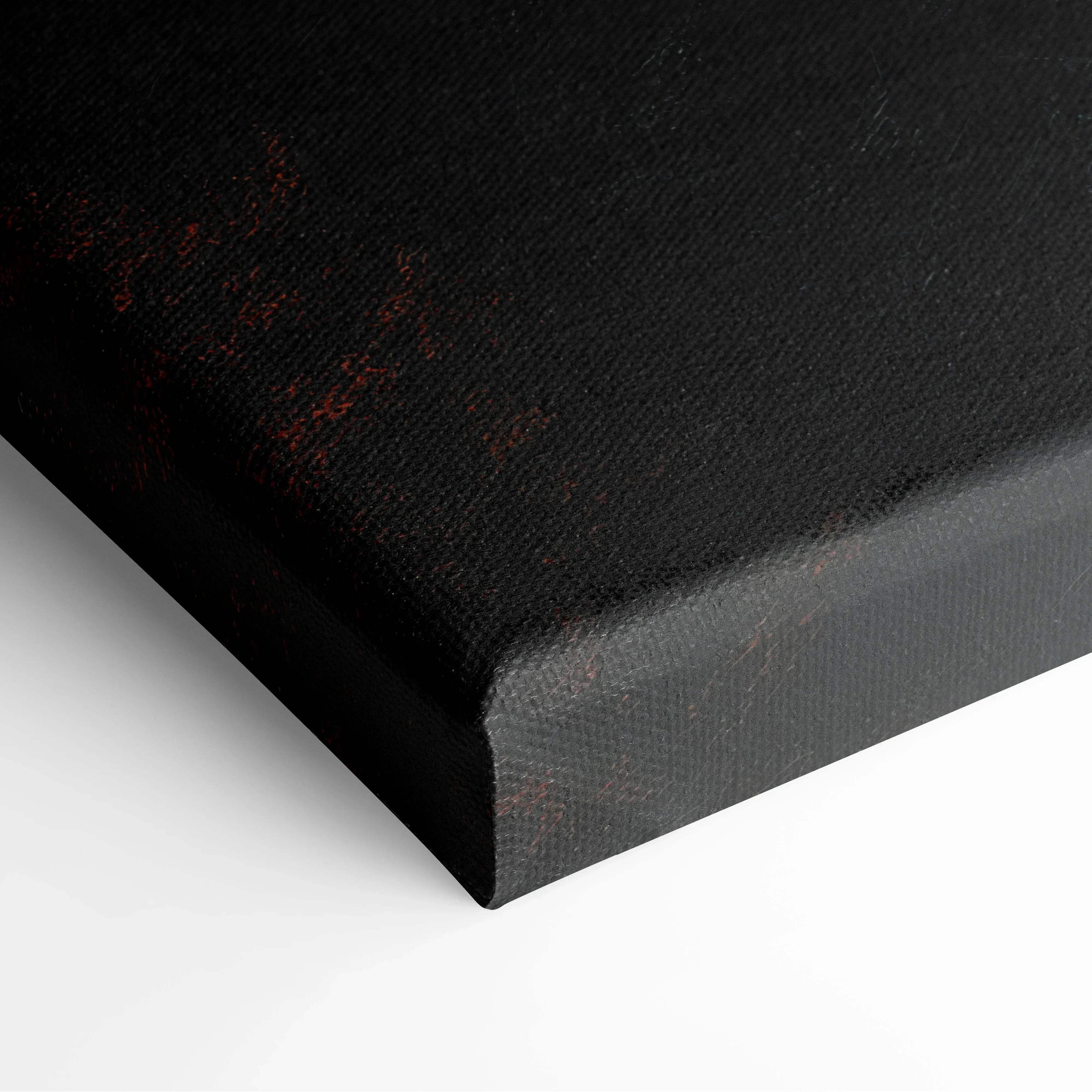 Black canvas print with subtle red undertones and textured surface of minimalist autumn forest landscape wall art