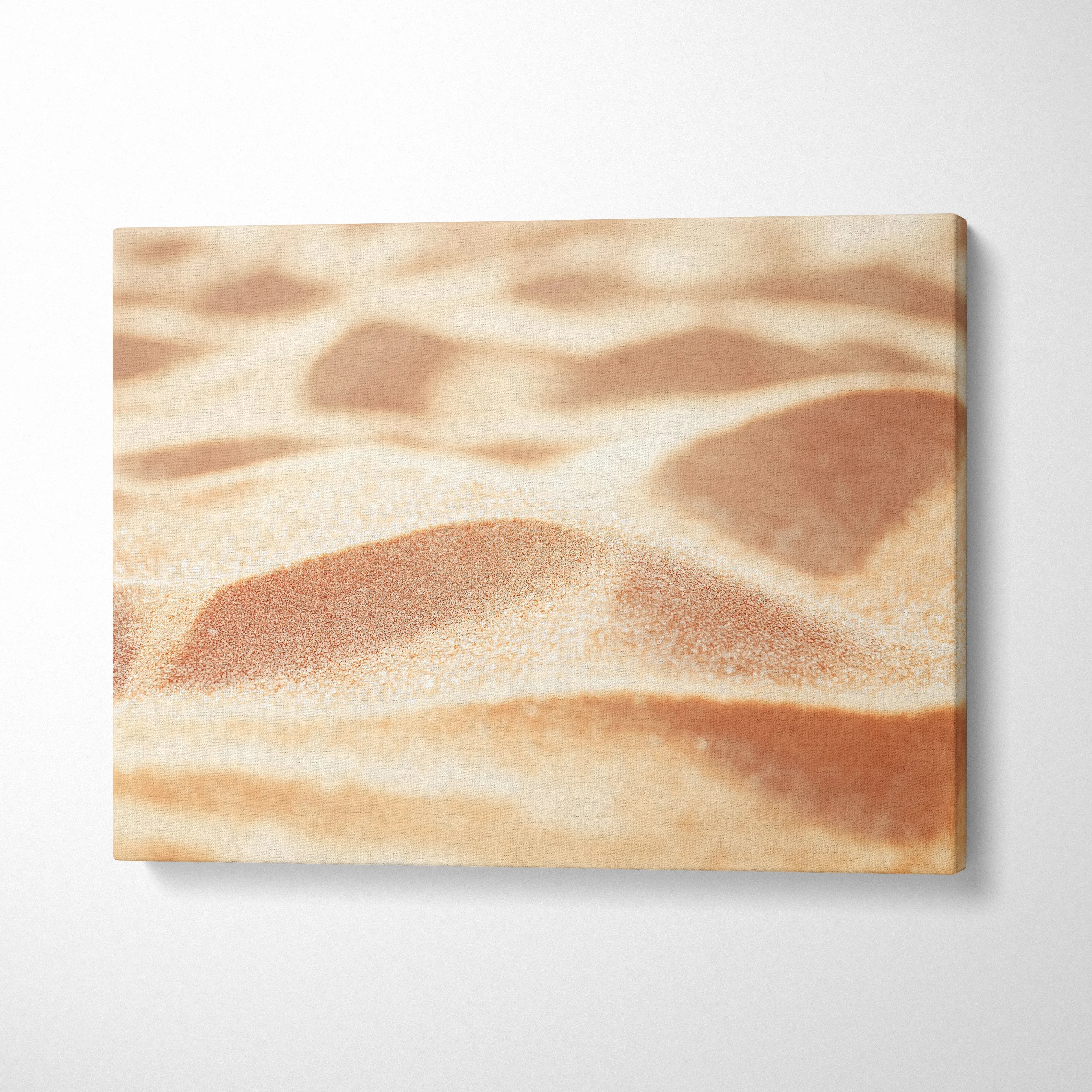 Tropical beach sand close-up digital art on canvas wall decor with textured sandy patterns.
