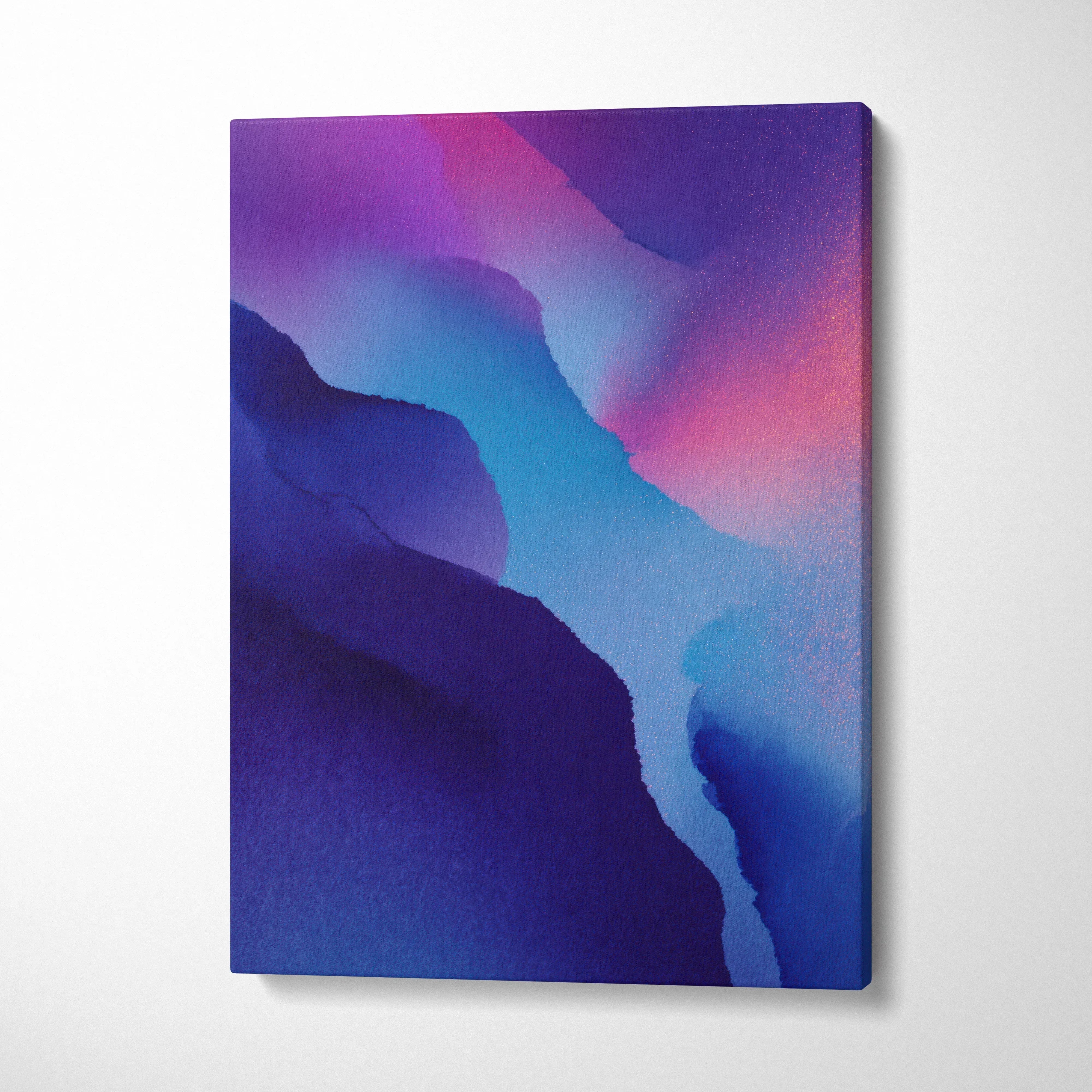 Abstract digital art canvas wall art with flowing blue and purple gradient design.