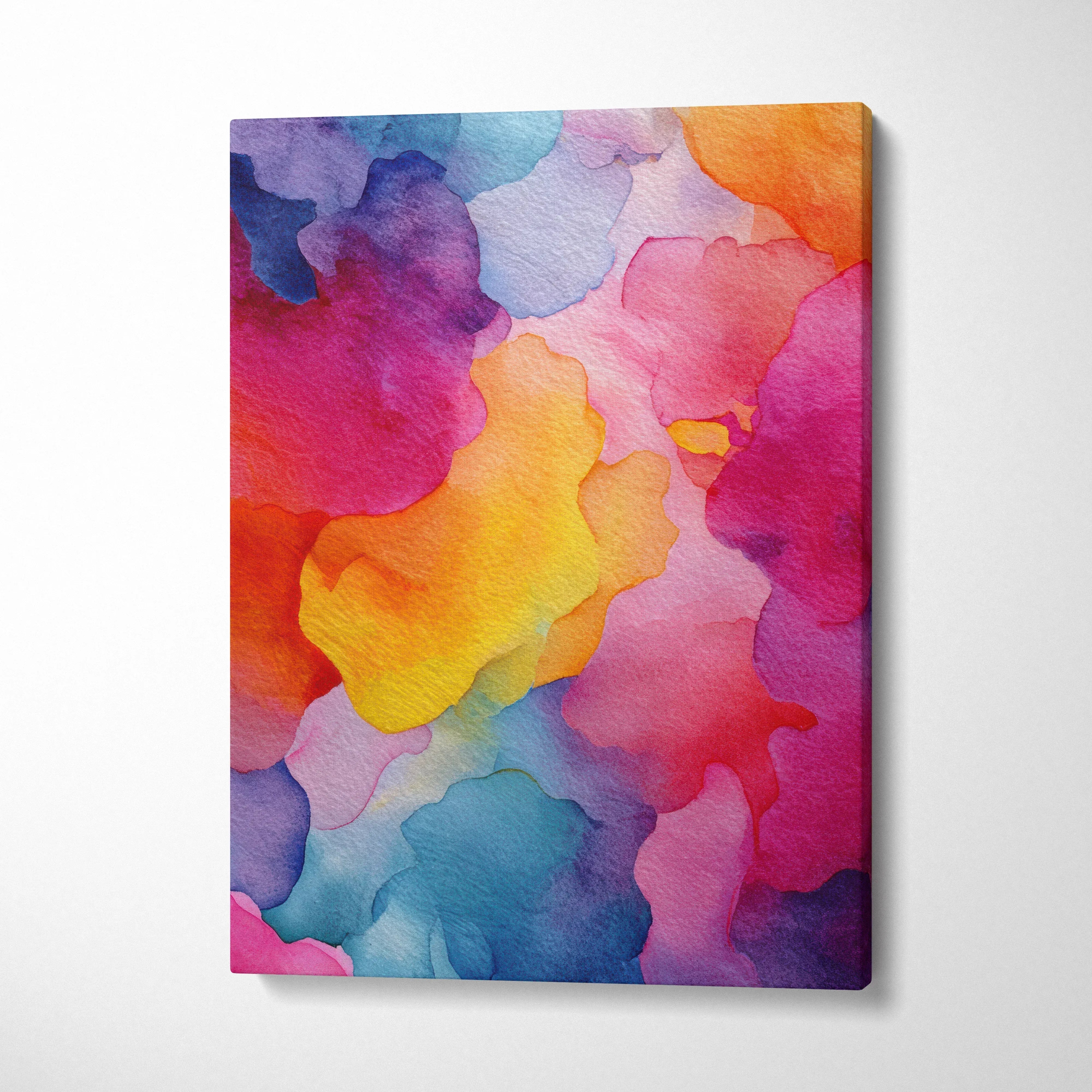 Abstract colorful watercolor design on vertical canvas wall art print.