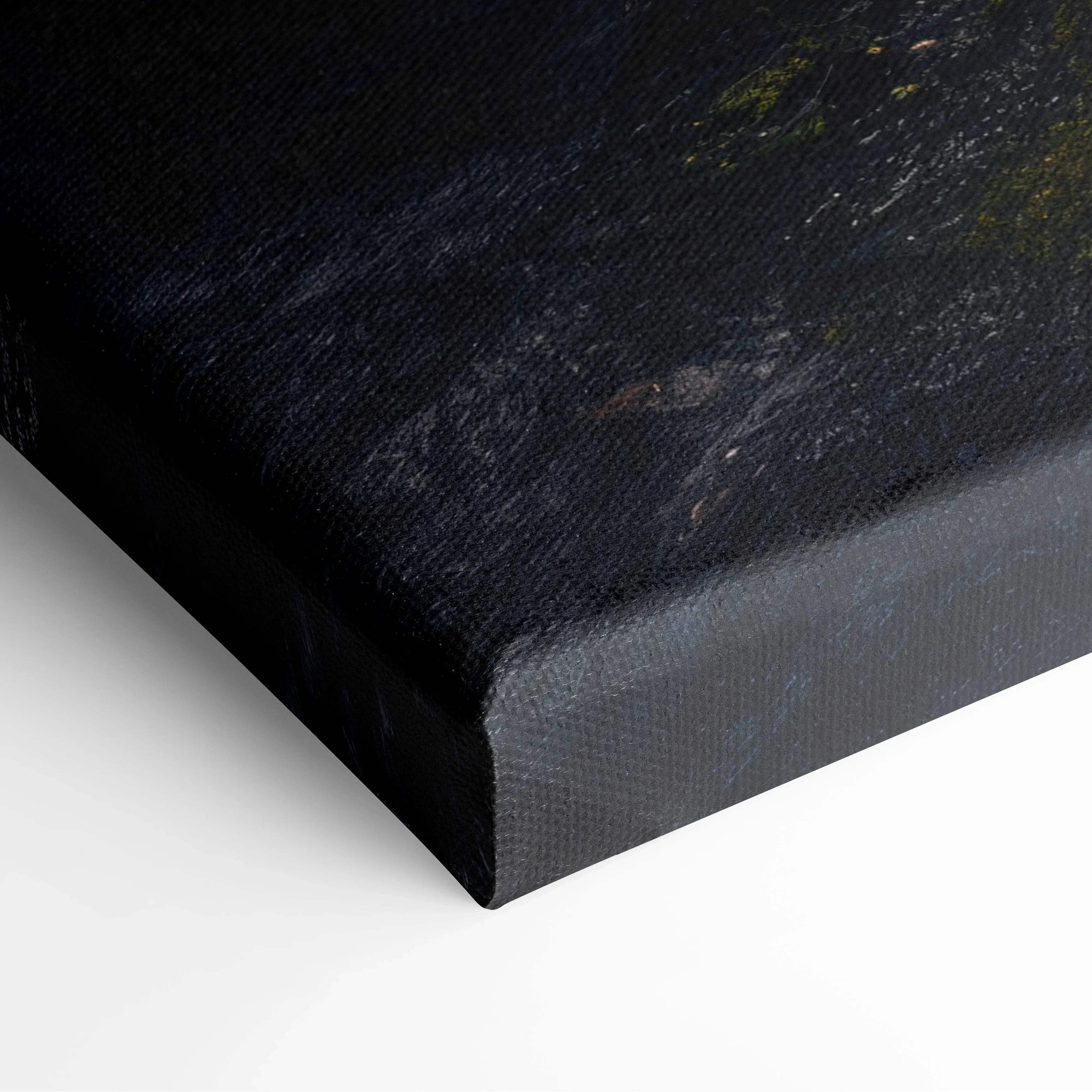 Black canvas print with textured surface and subtle greenish-yellow accents for nature wall art decor