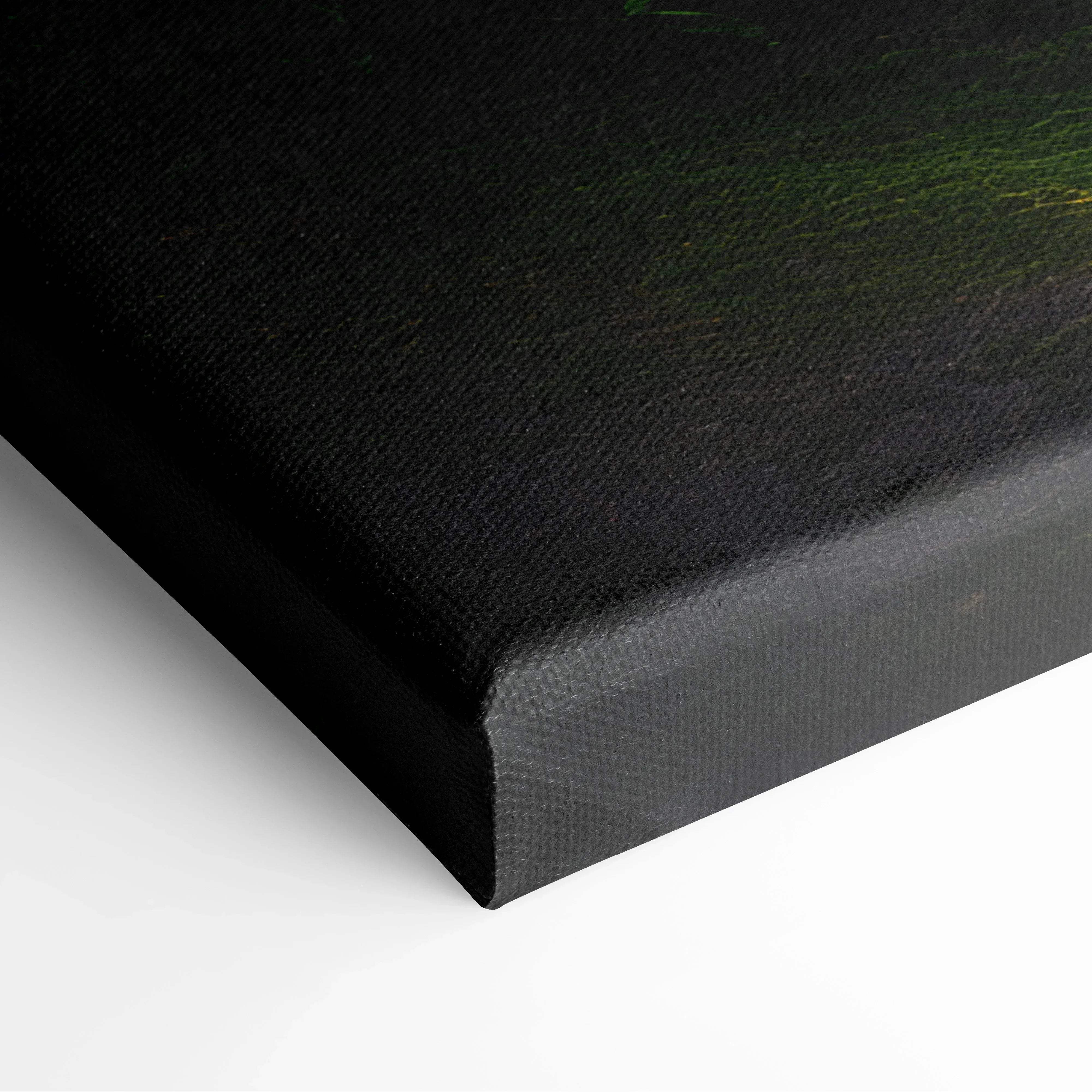 Black canvas print with textured surface and subtle green gradient for waterfall forest landscape wall art decor