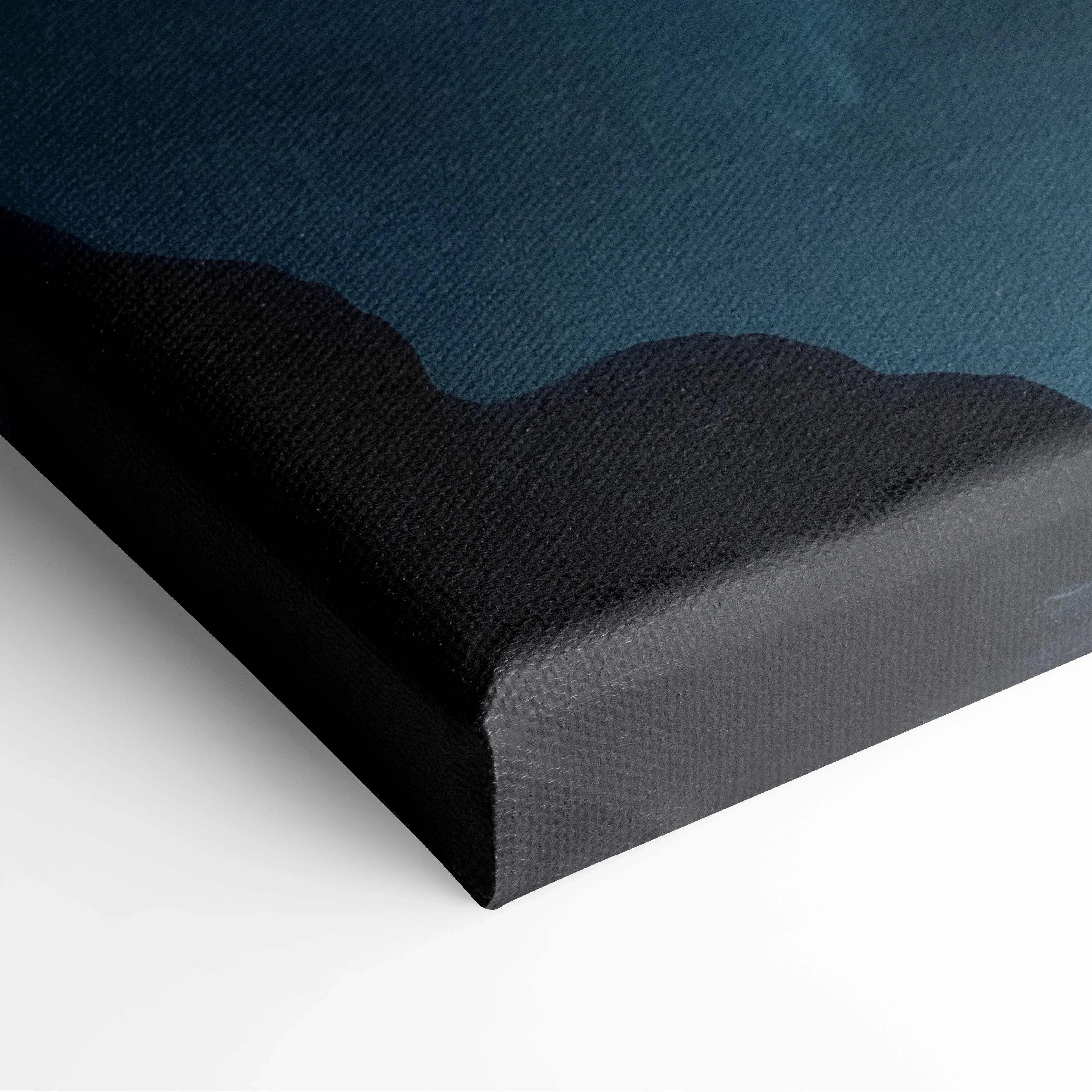 Black-framed canvas print with textured surface displaying abstract deep blue and black gradient for modern homes wall art