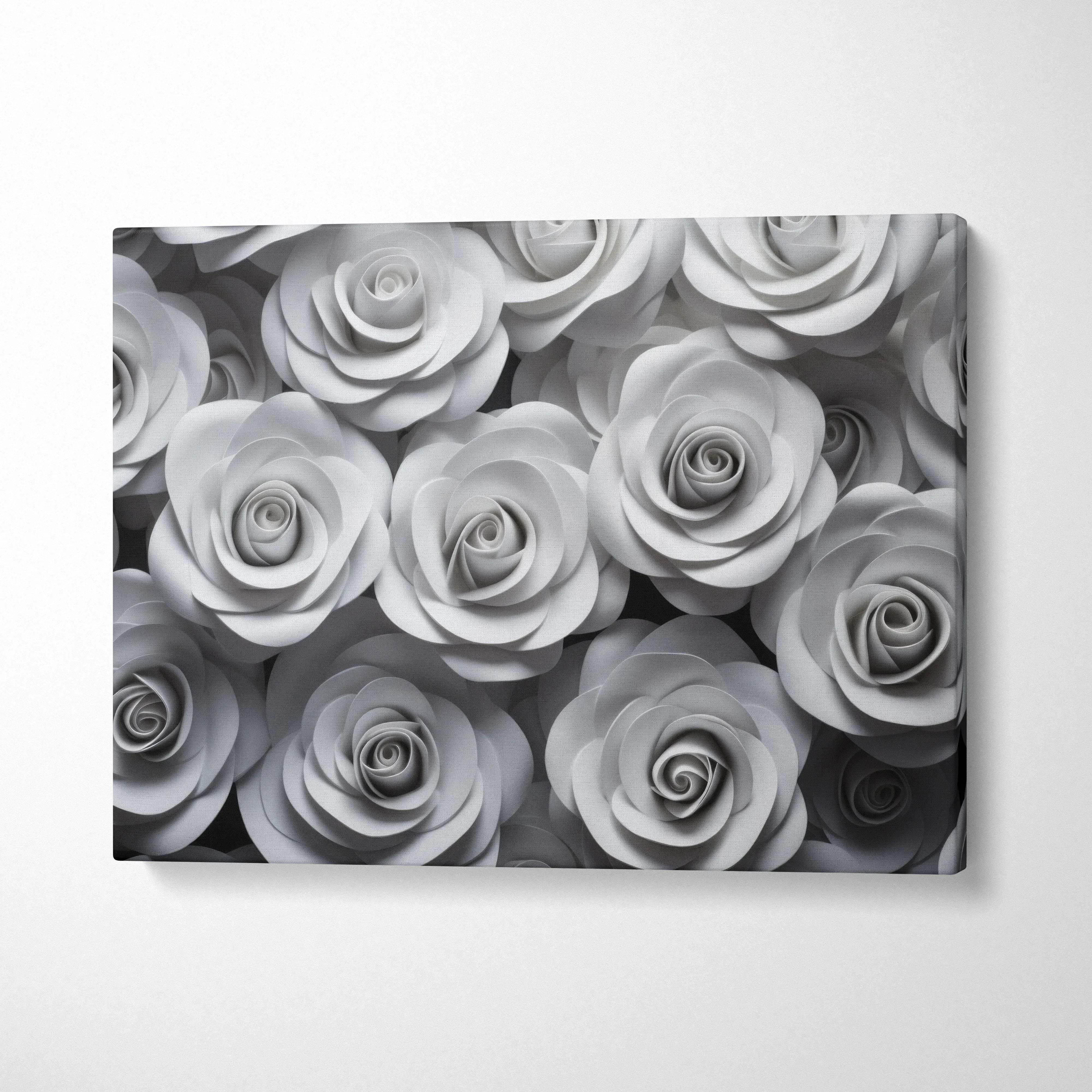 Grey roses floral canvas wall art with detailed petals and smooth texture for elegant home decor.