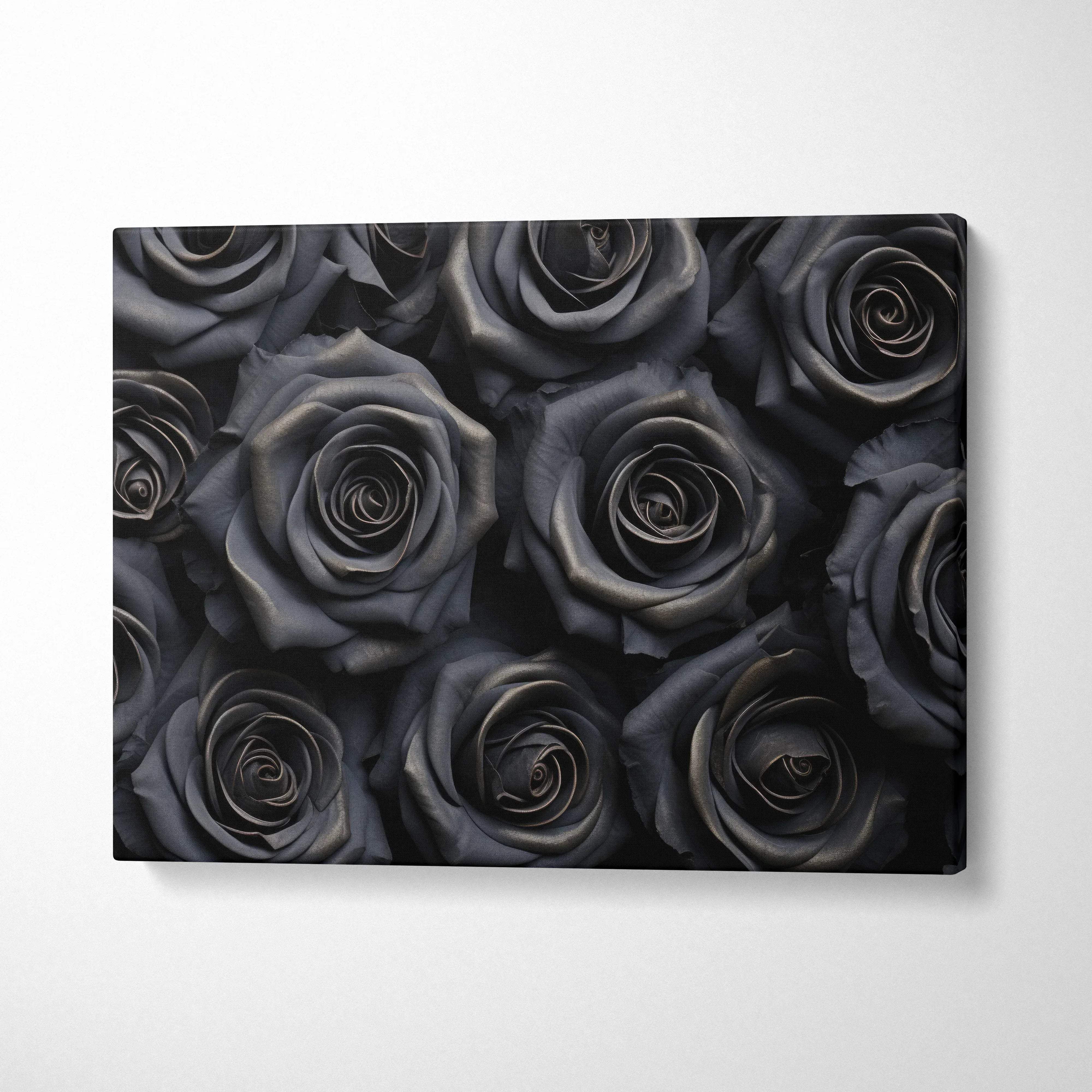 Black roses floral canvas wall art with dark, detailed petals for elegant home decor.