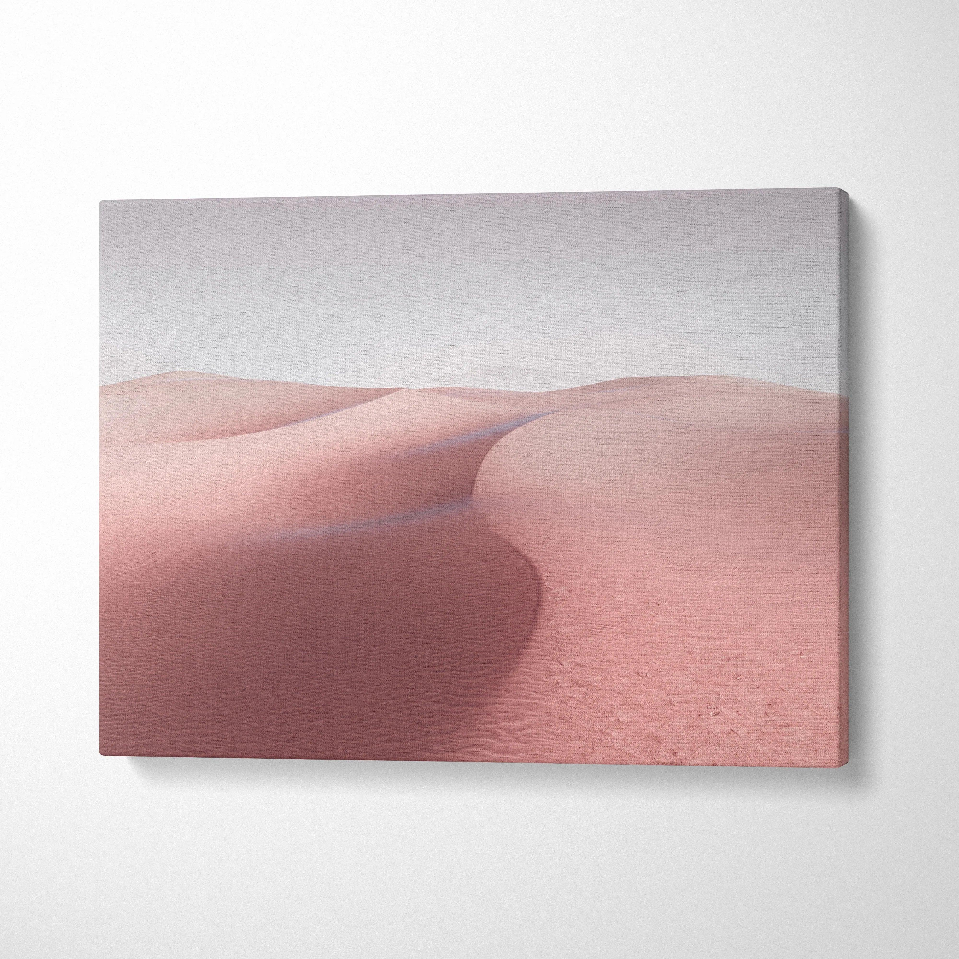 Soft pink desert dunes minimalist landscape canvas wall art with pale sky