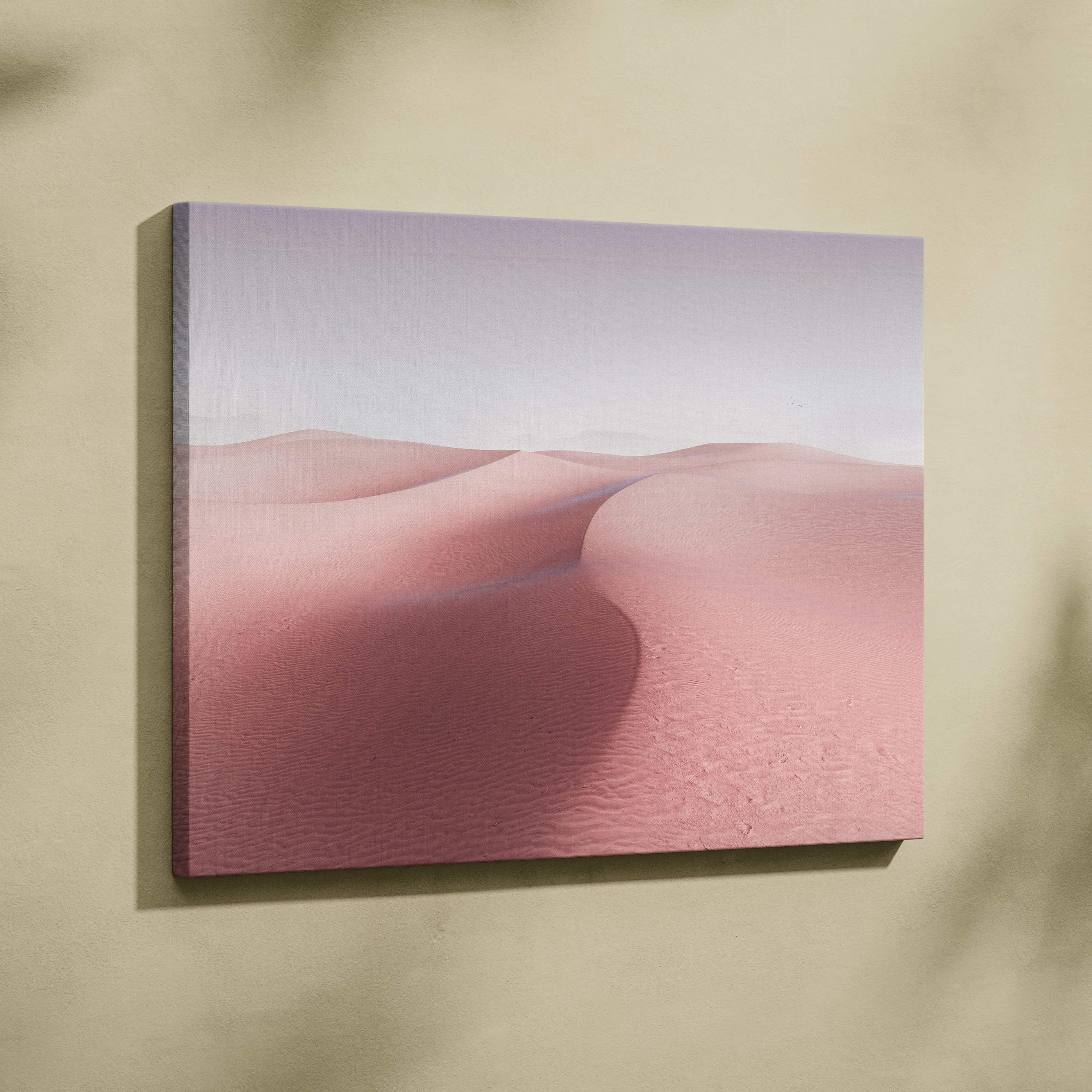 Soft pink desert dunes minimalist canvas wall art with pale lavender sky