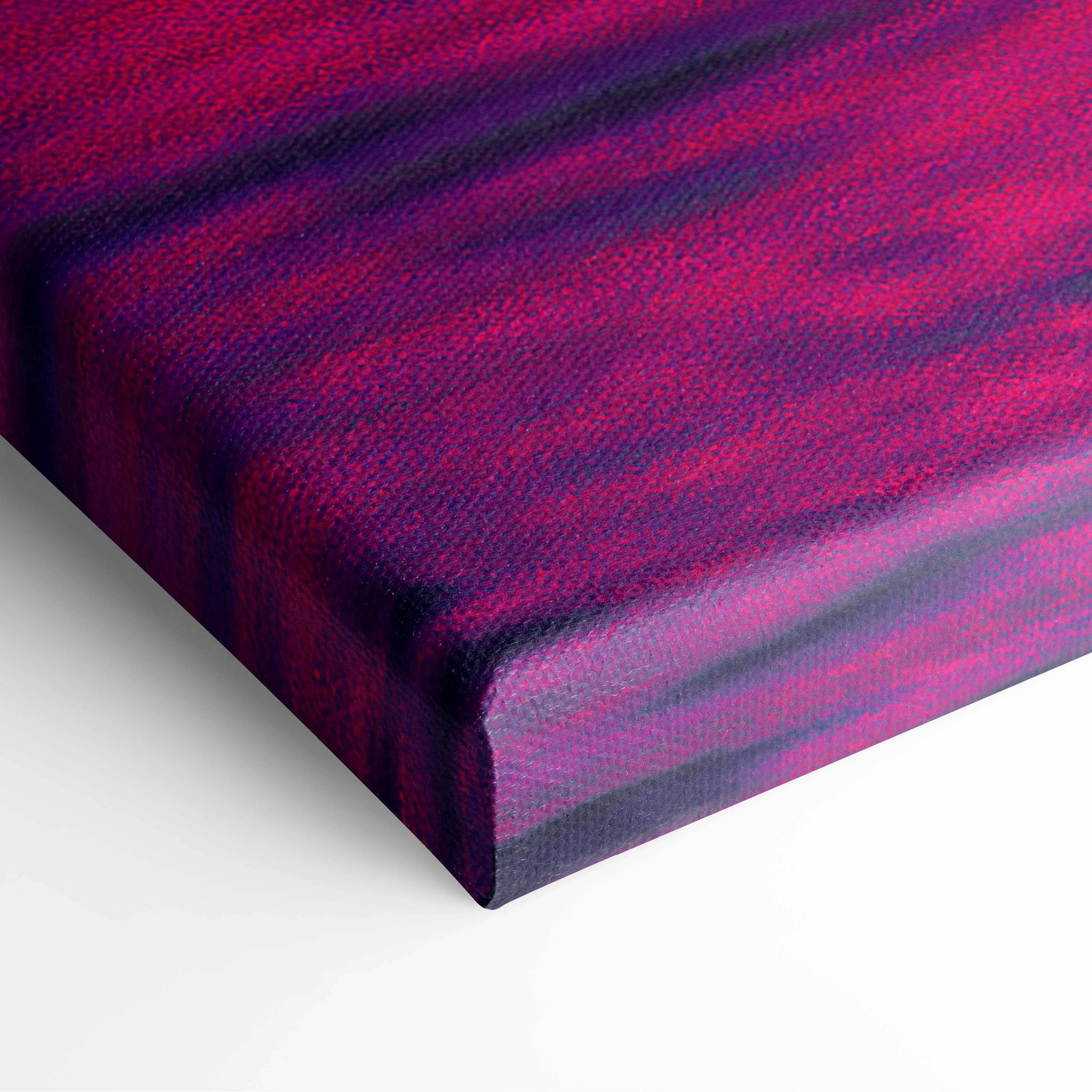 Vaporwave island sunset canvas art with magenta purple streaks, palm silhouette, neon ocean