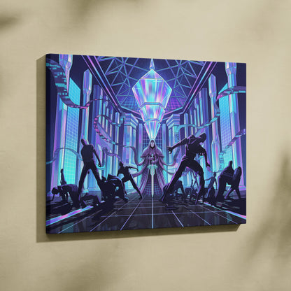 Vaporwave Neon City Canvas - Vaporwave Purple Blue Neon Living Room Retro-Futurism Dreamy Neon Futuristic Synthwave Wall Art Canvas