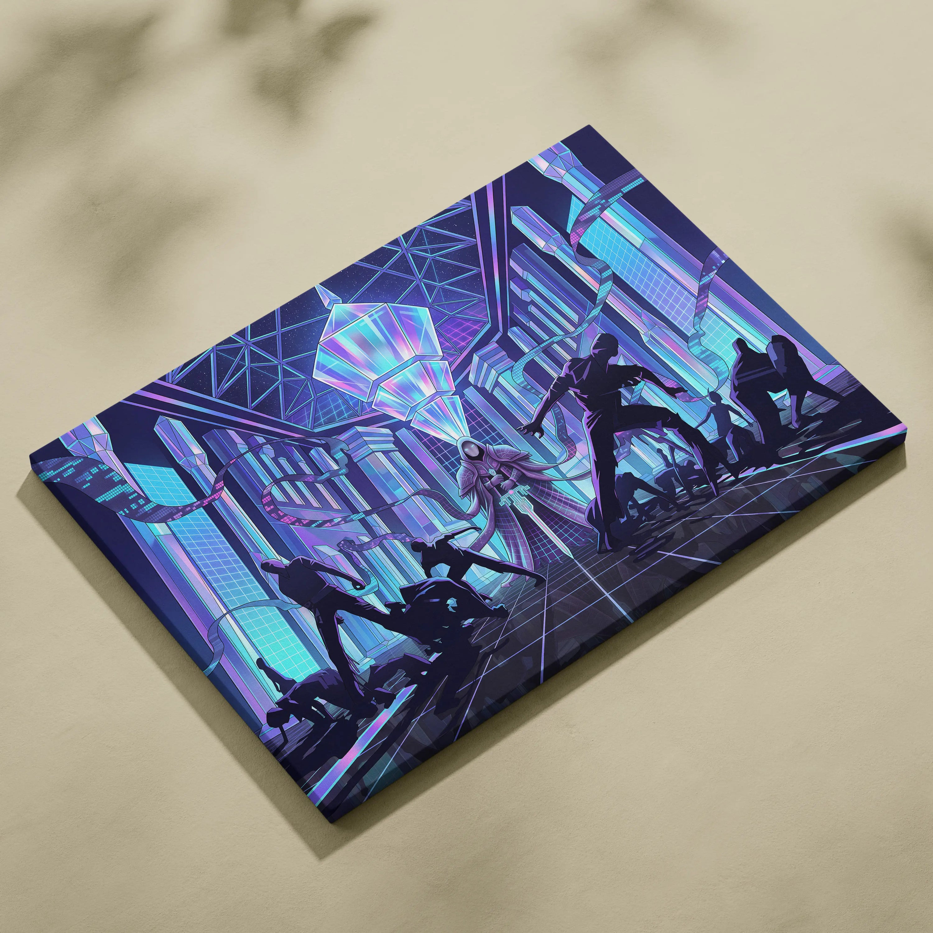 Vaporwave Neon City Canvas - Vaporwave Purple Blue Neon Living Room Retro-Futurism Dreamy Neon Futuristic Synthwave Wall Art Canvas