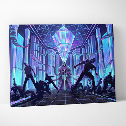 Vaporwave Neon City Canvas - Vaporwave Purple Blue Neon Living Room Retro-Futurism Dreamy Neon Futuristic Synthwave Wall Art Canvas