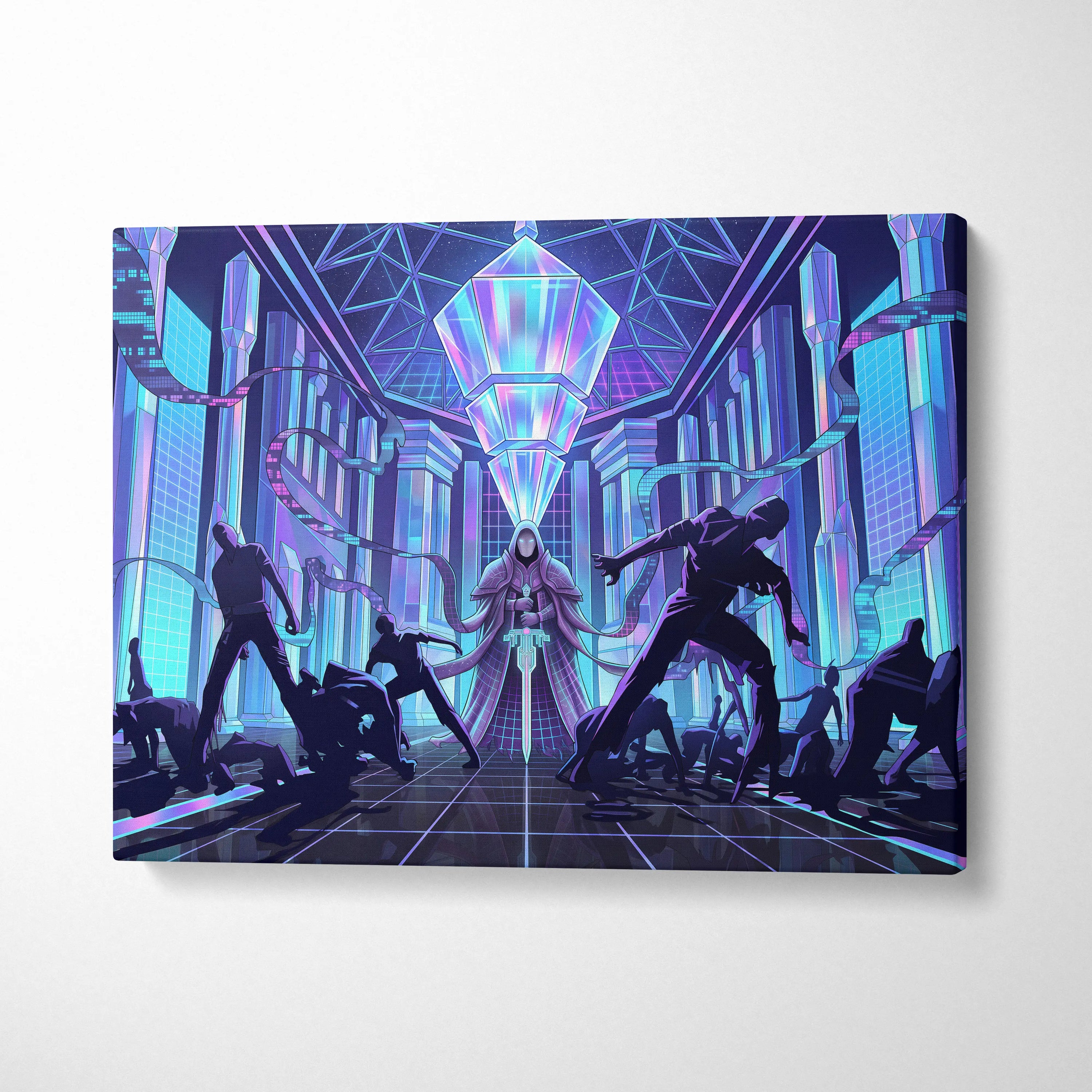 Vaporwave Neon City Canvas - Vaporwave Purple Blue Neon Living Room Retro-Futurism Dreamy Neon Futuristic Synthwave Wall Art Canvas