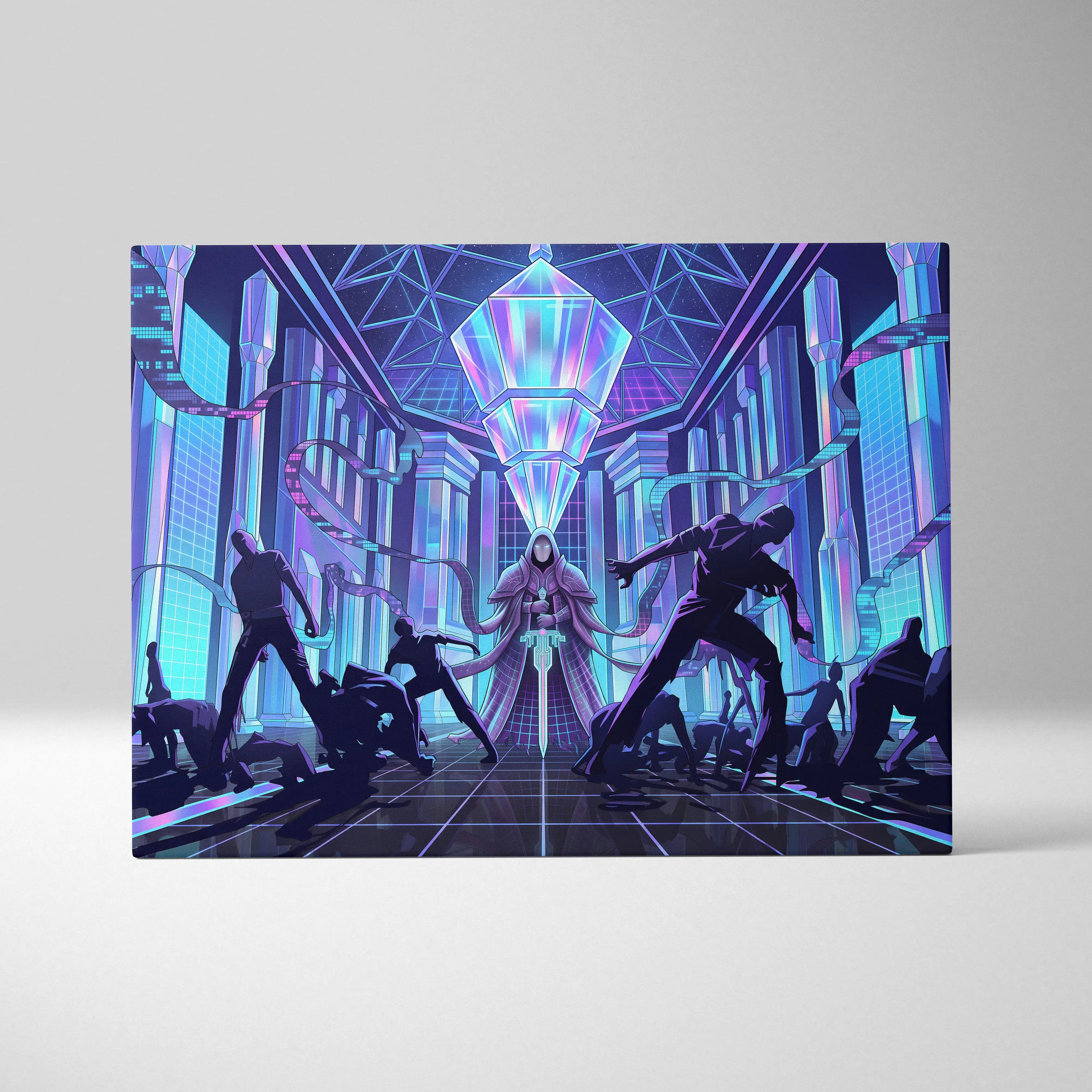 Vaporwave Neon City Canvas - Vaporwave Purple Blue Neon Living Room Retro-Futurism Dreamy Neon Futuristic Synthwave Wall Art Canvas