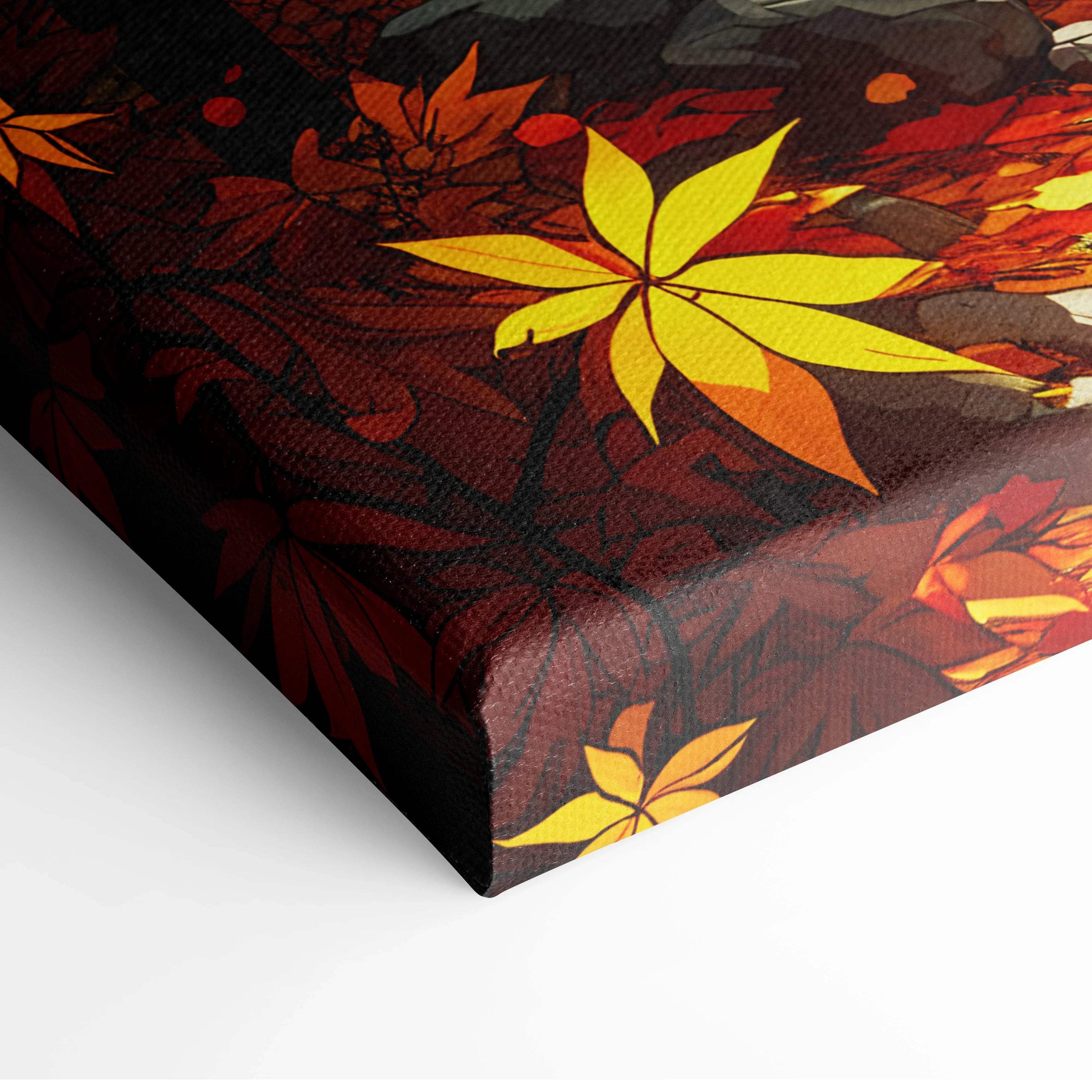 Canvas print of romantic impressionist autumn forest path in yellow orange foliage