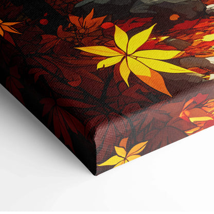 Canvas print of romantic impressionist autumn forest path in yellow orange foliage
