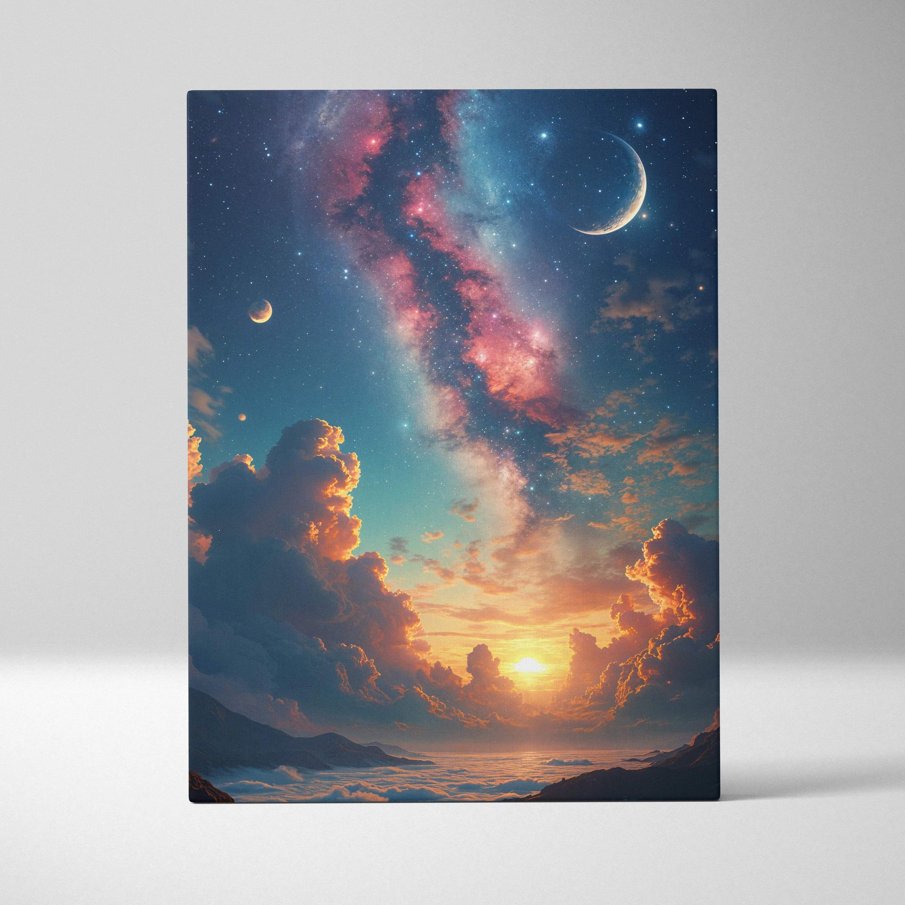 Canvas print of surreal celestial Milky Way over sunrise clouds