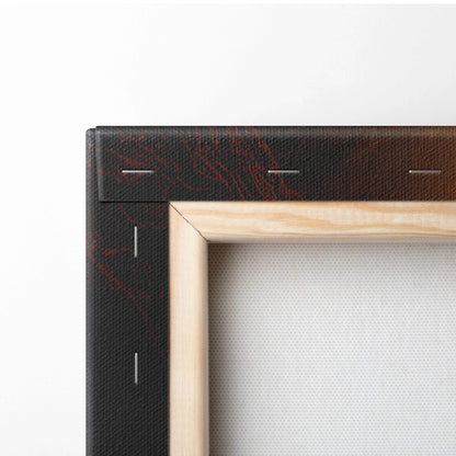 Black canvas frame with red marbling, wood trim, Visionary Canyon art