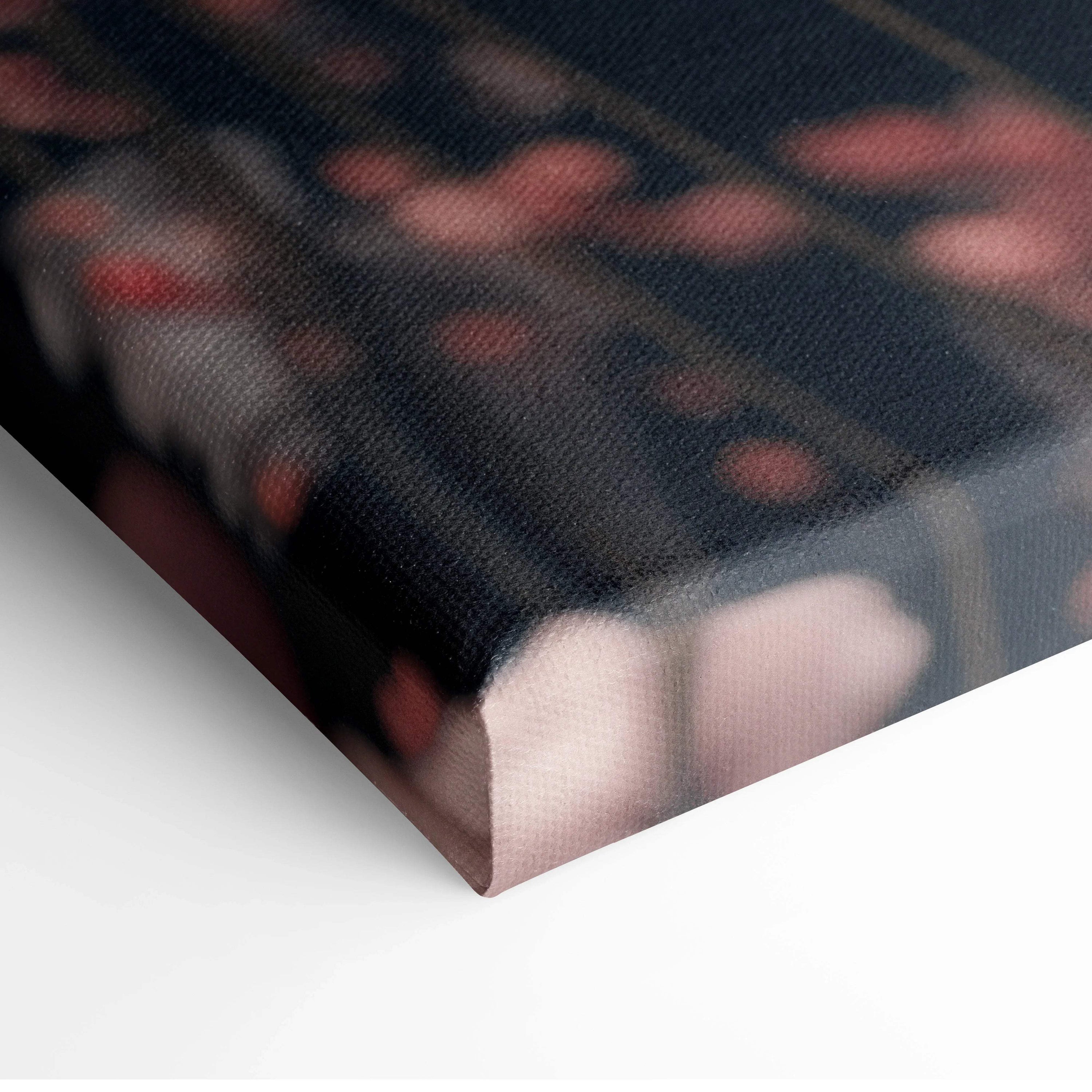 Black canvas print of surreal pink floral blossoms on dark ground