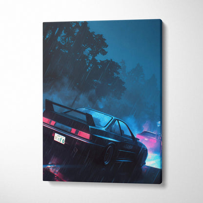 Nissan Skyline R32 GT-R canvas print speeding through neon rain