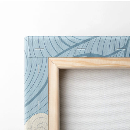 Light wood frame blue patterned canvas stylized mountain landscape art