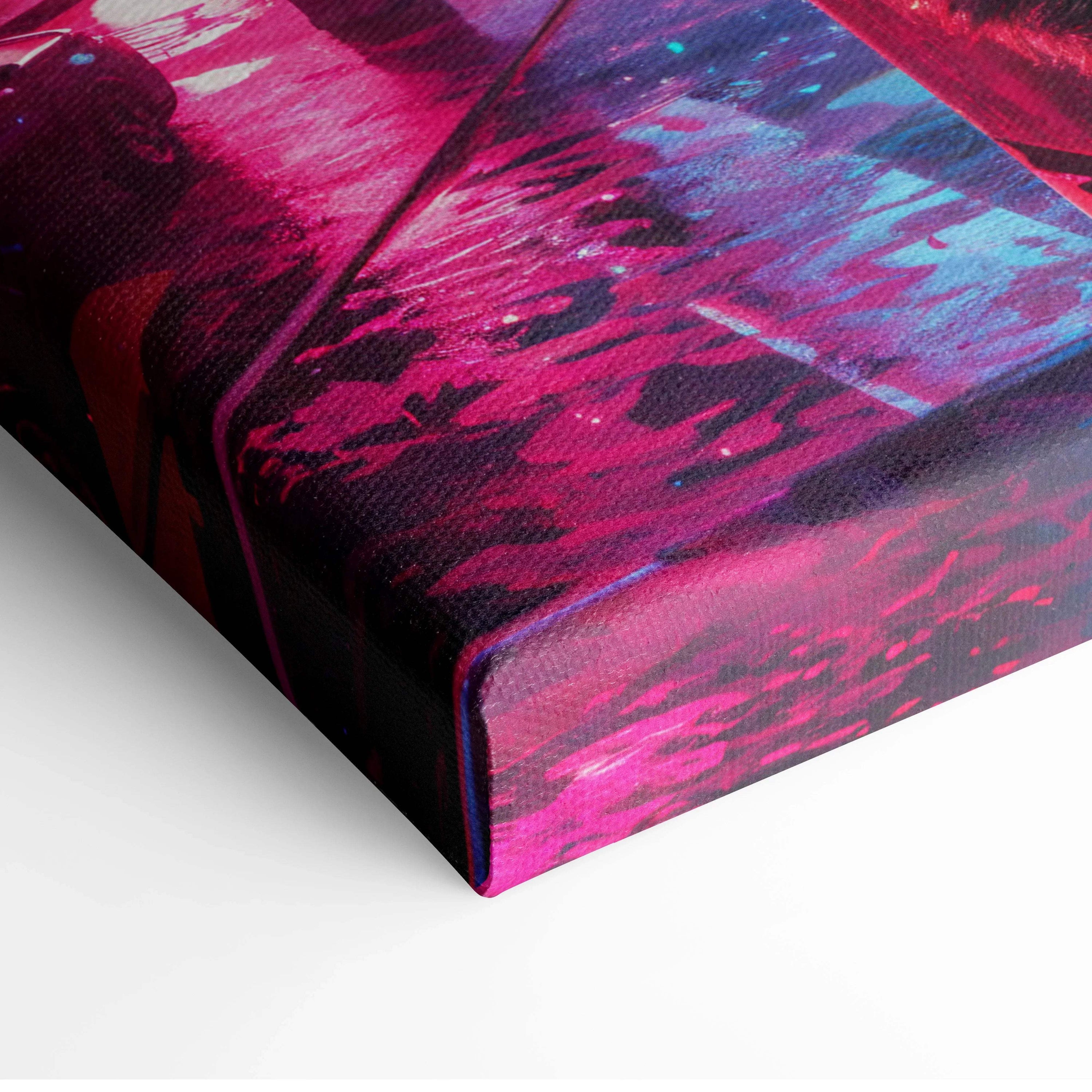 Cyberpunk sloth neon cityscape canvas art in teal magenta glow
