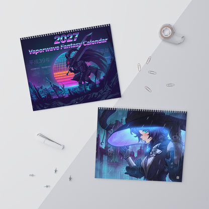 2027 Retro Futuristic Fantasy Wall Calendar – Vaporwave Neon Artwork Collection
