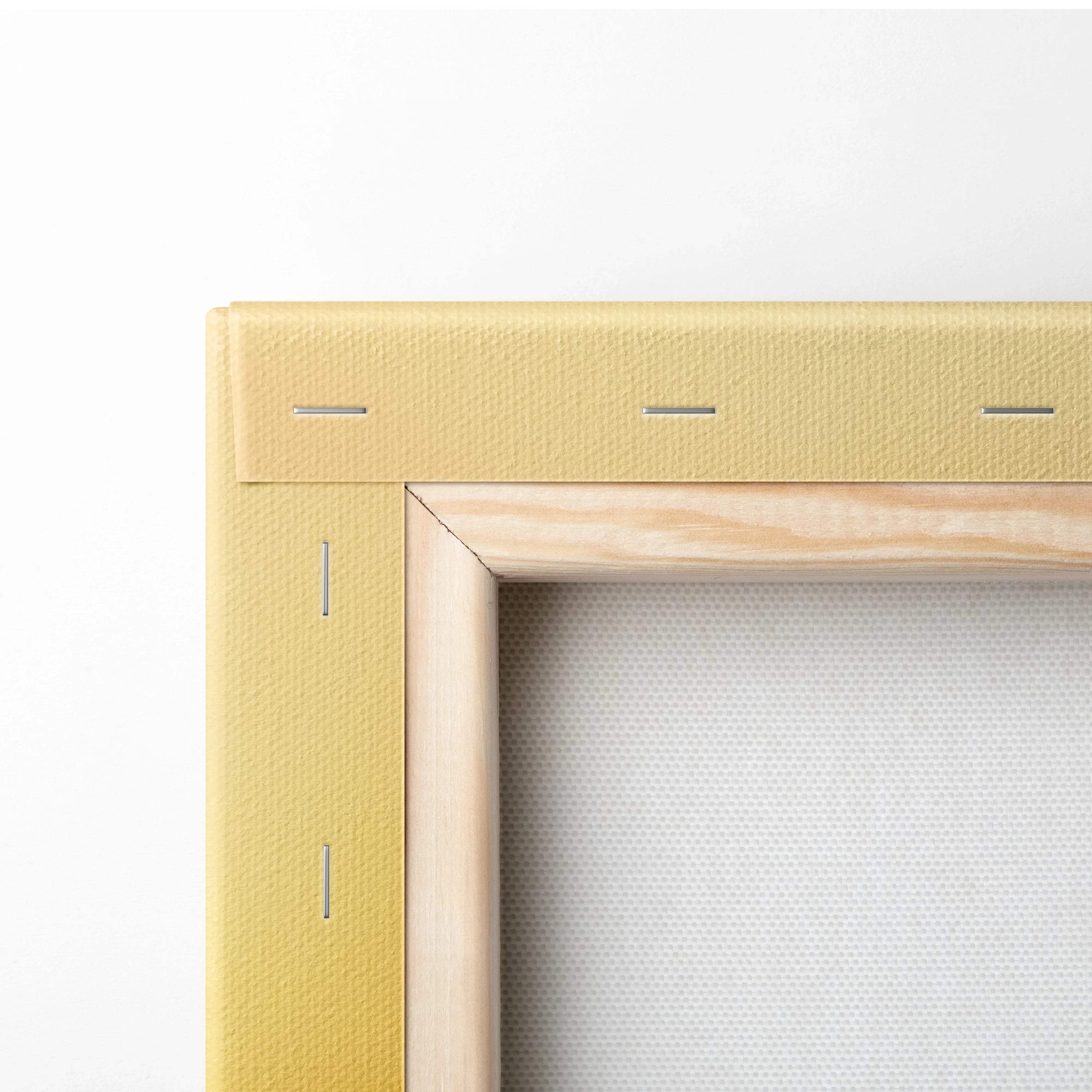 Yellow canvas back with light wood frame and subtle edge stitching
