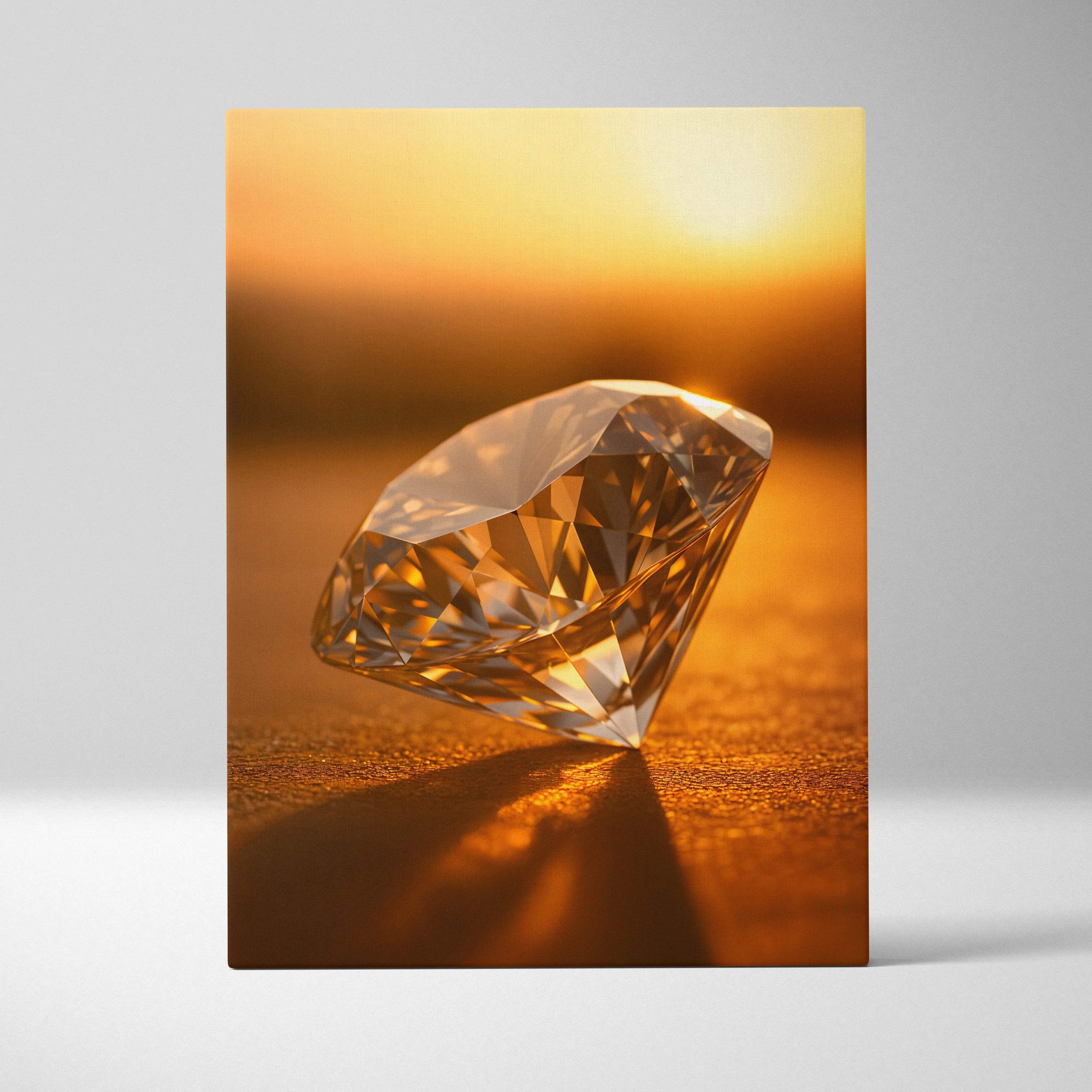 Luxurious minimalist diamond canvas wall art in warm amber golden light