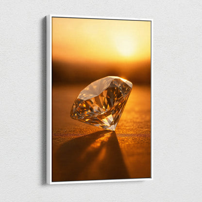 Framed diamond canvas wall art in warm amber sunset light