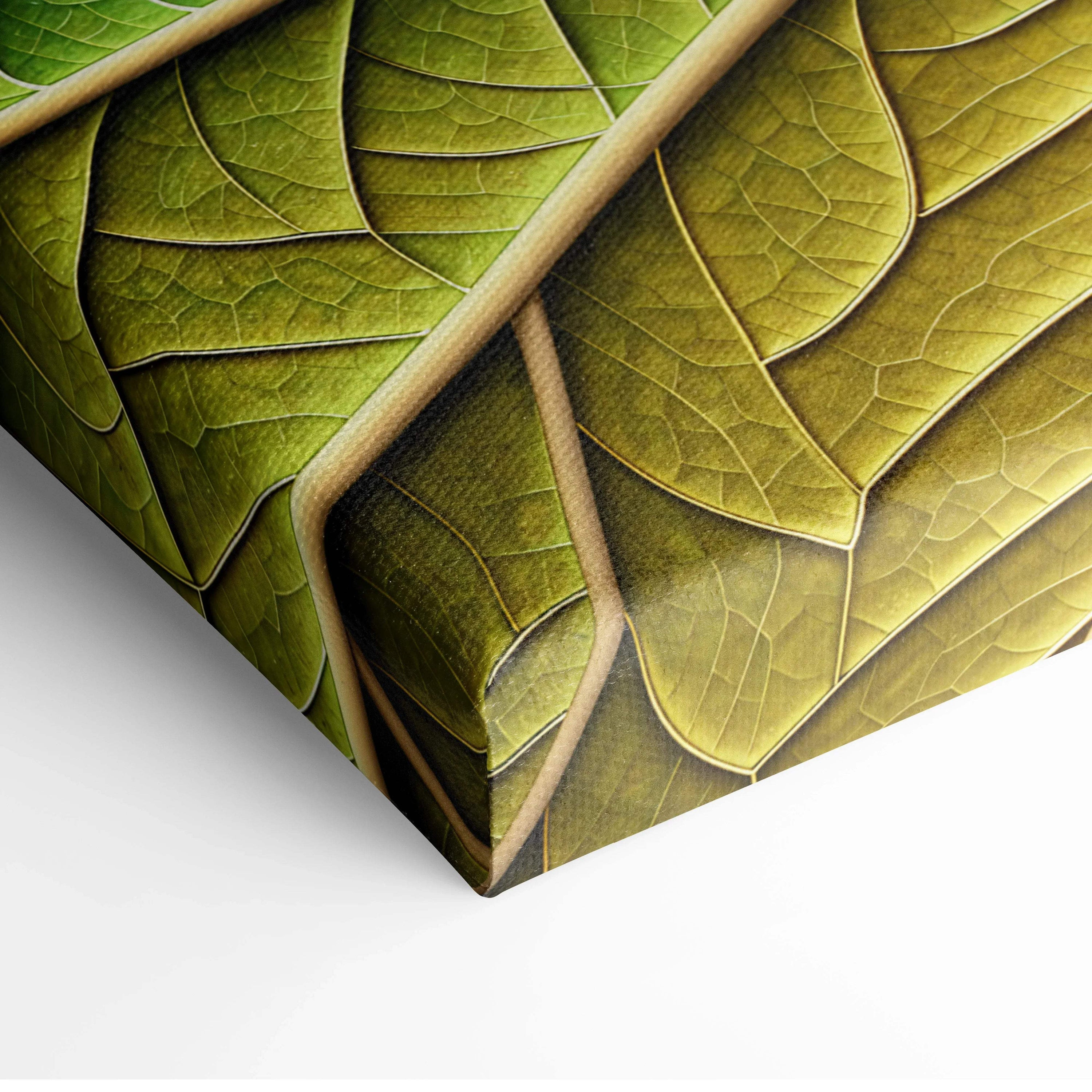 Detailed emerald leaf veins canvas wall art with textured green overlaps