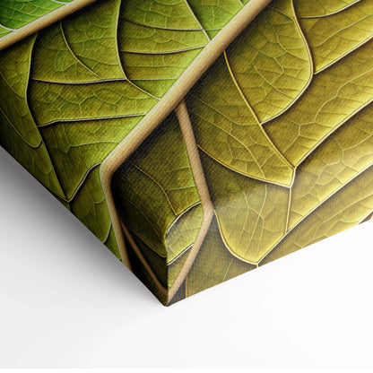 Detailed emerald leaf veins canvas wall art with textured green overlaps